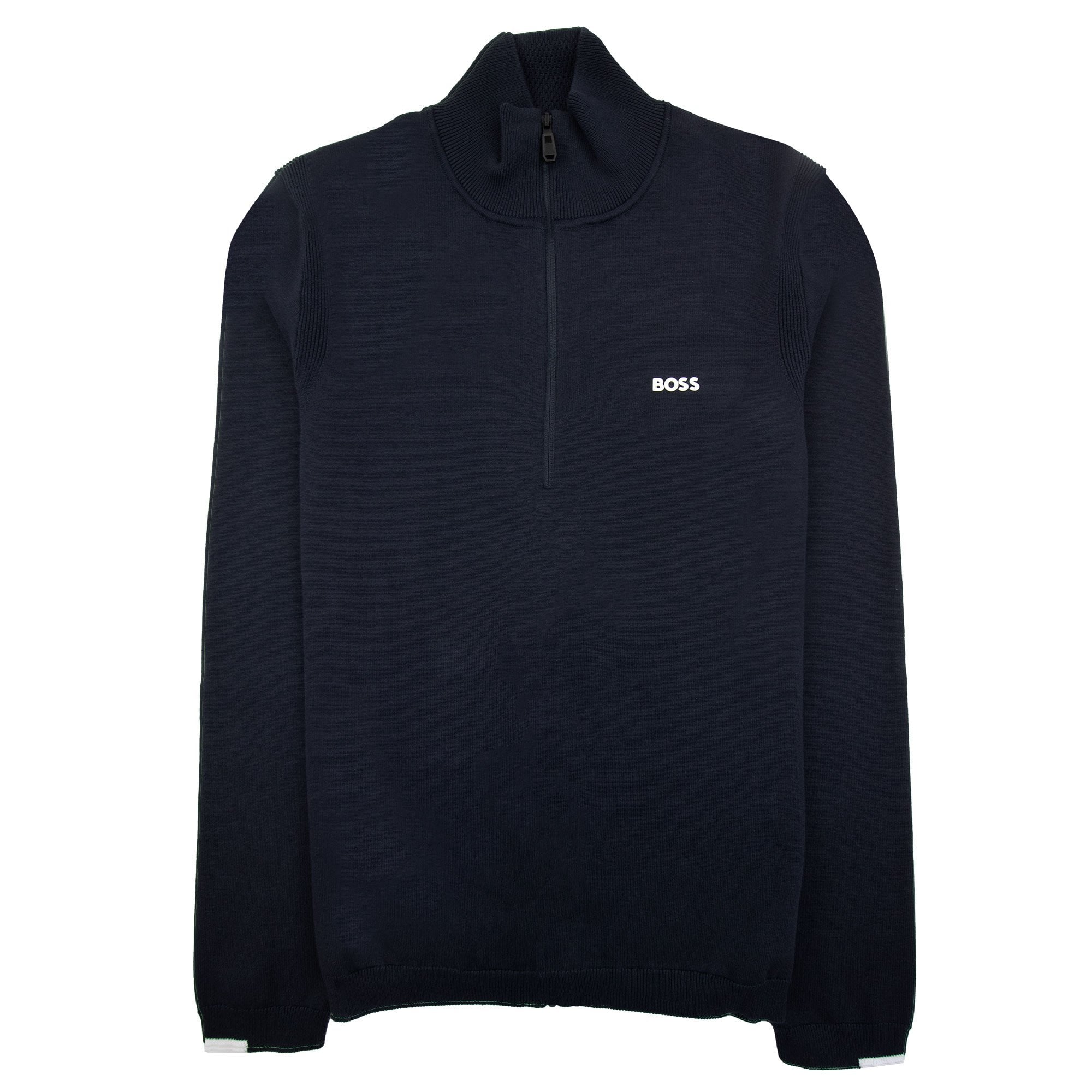 Hugo Boss Cotton-blend Zip-neck Sweater With Logo Print Navy 402