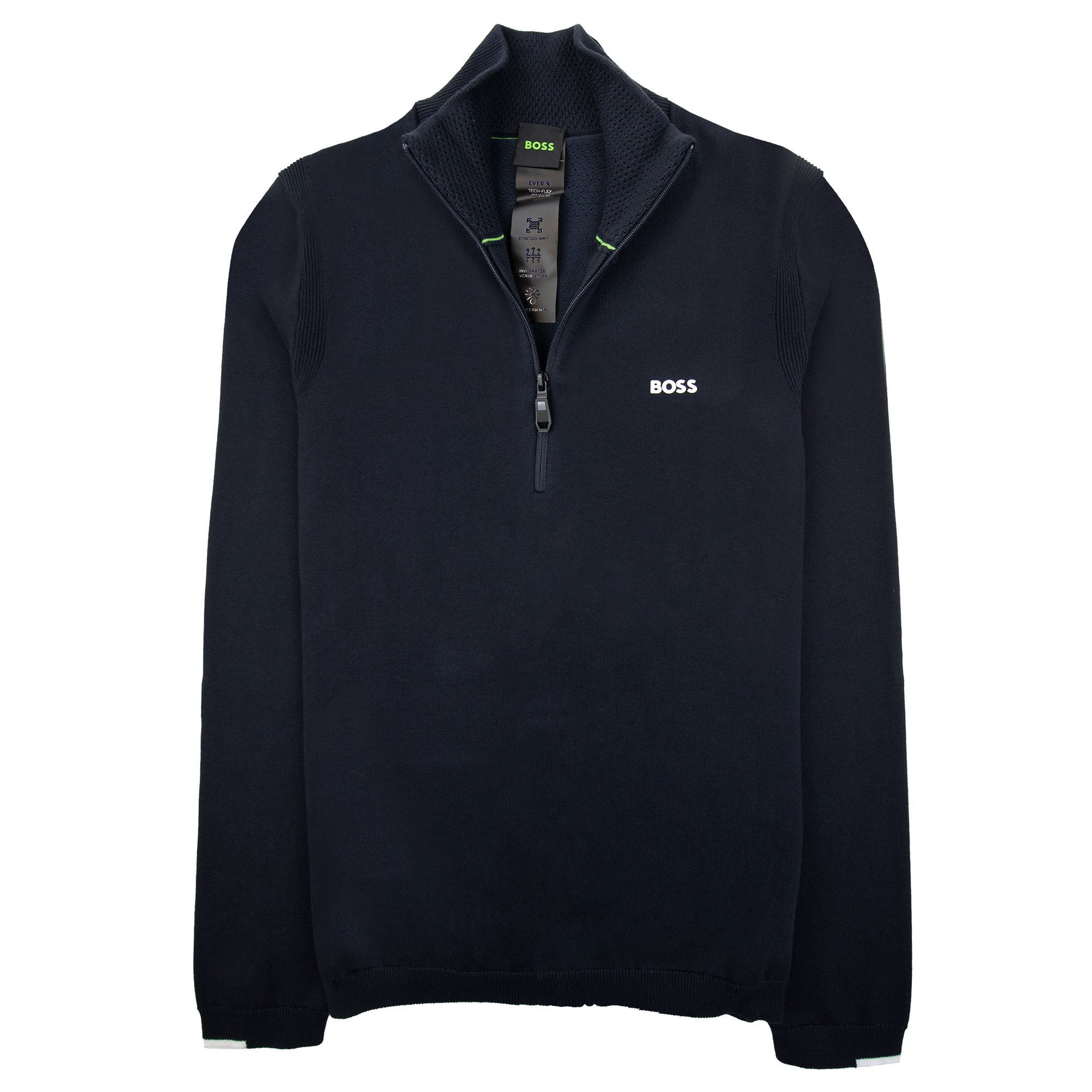 Hugo Boss Cotton-blend Zip-neck Sweater With Logo Print Navy 402