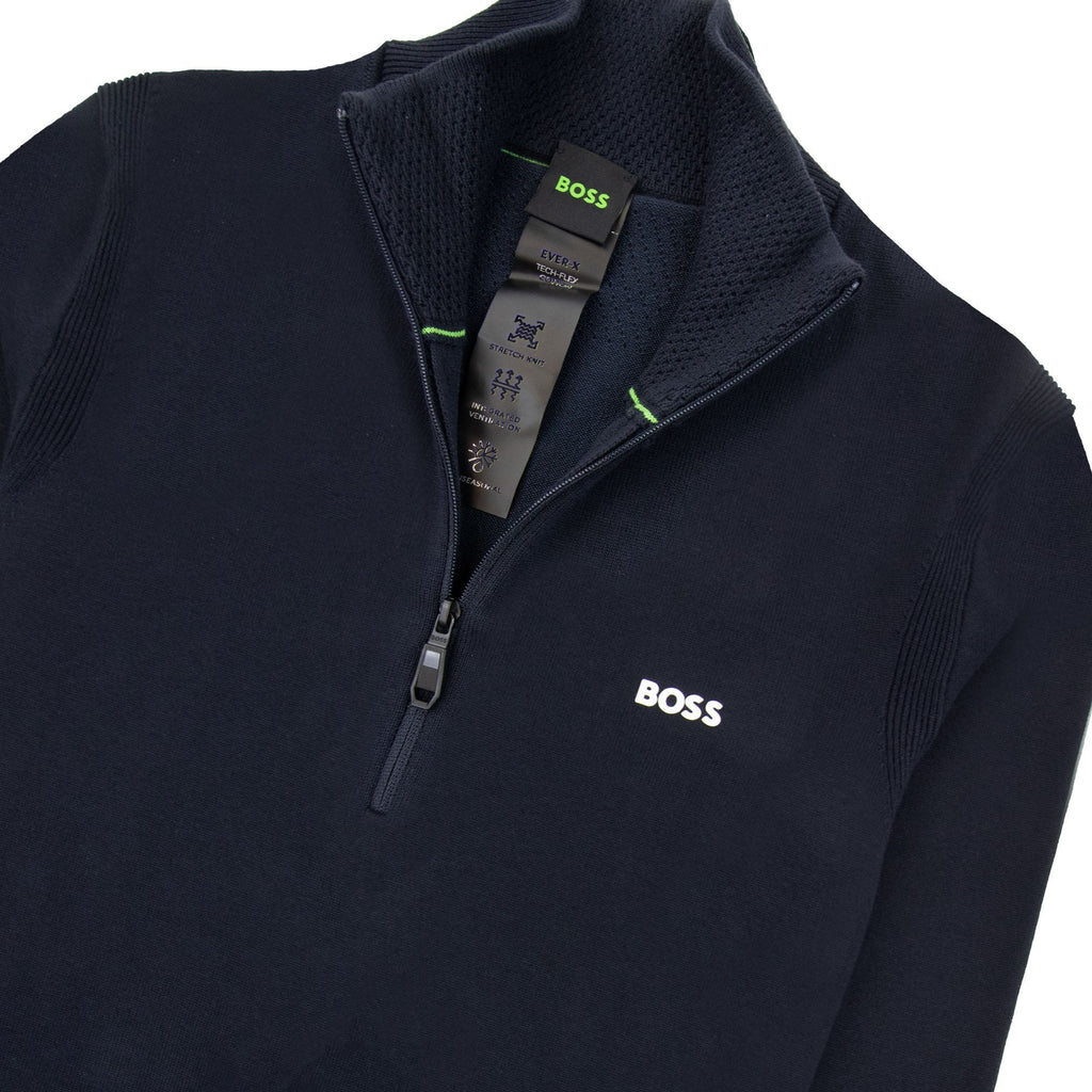 Hugo Boss Cotton-blend Zip-neck Sweater With Logo Print Navy 402