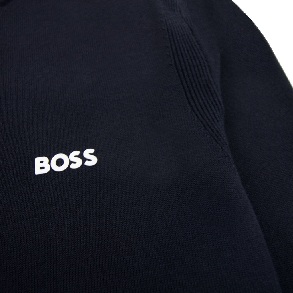 Hugo Boss Cotton-blend Zip-neck Sweater With Logo Print Navy 402