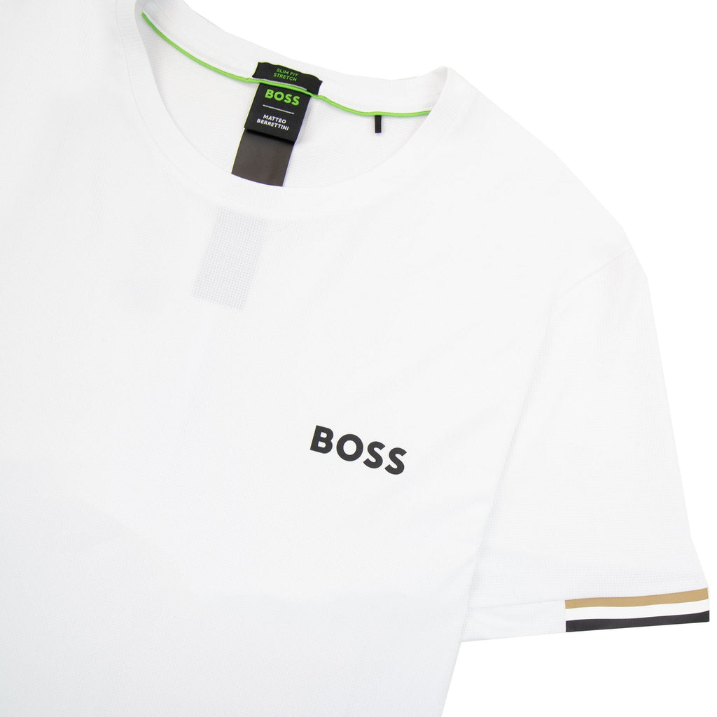 Hugo Boss Boss X Matteo Berrettini Waffle-fabric T-shirt With Signature-stripe Artwork White 100