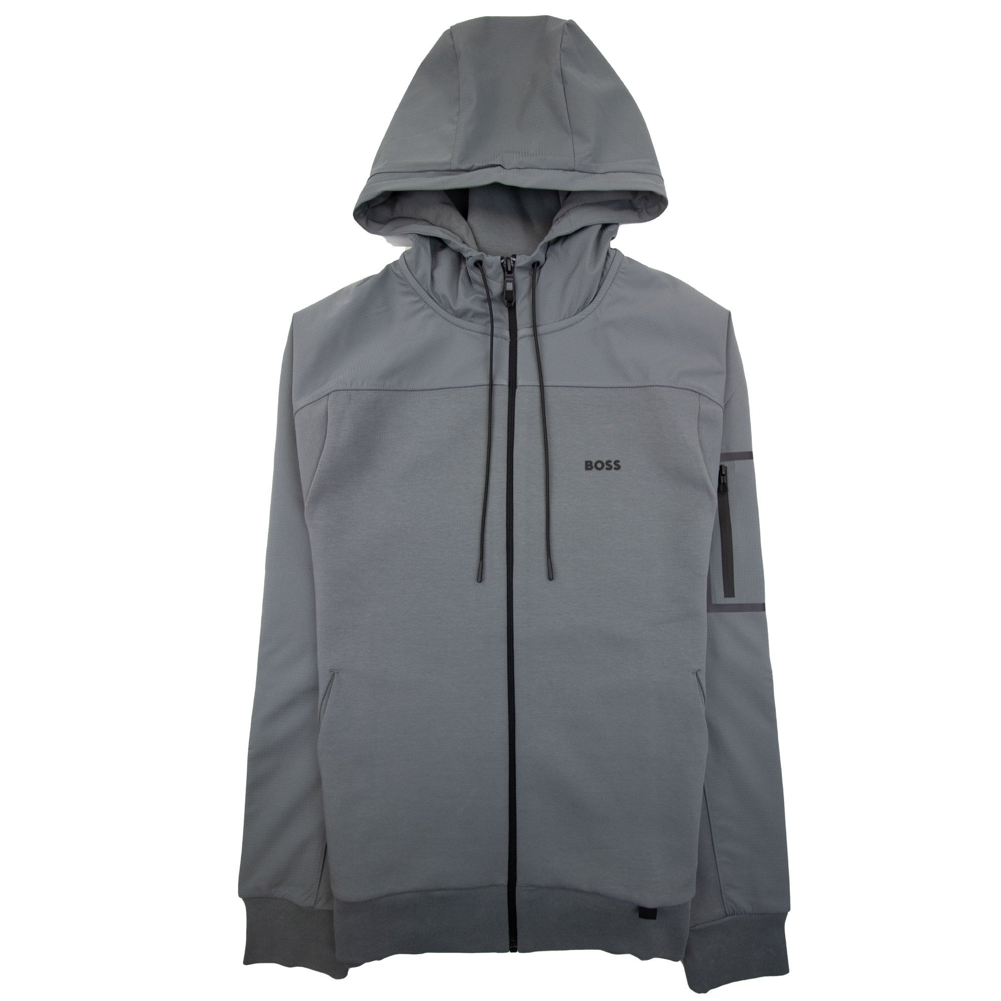 Hugo Boss Sariq Cotton-blend Zip-up Hoodie With Decorative Reflective Logo Dark Grey