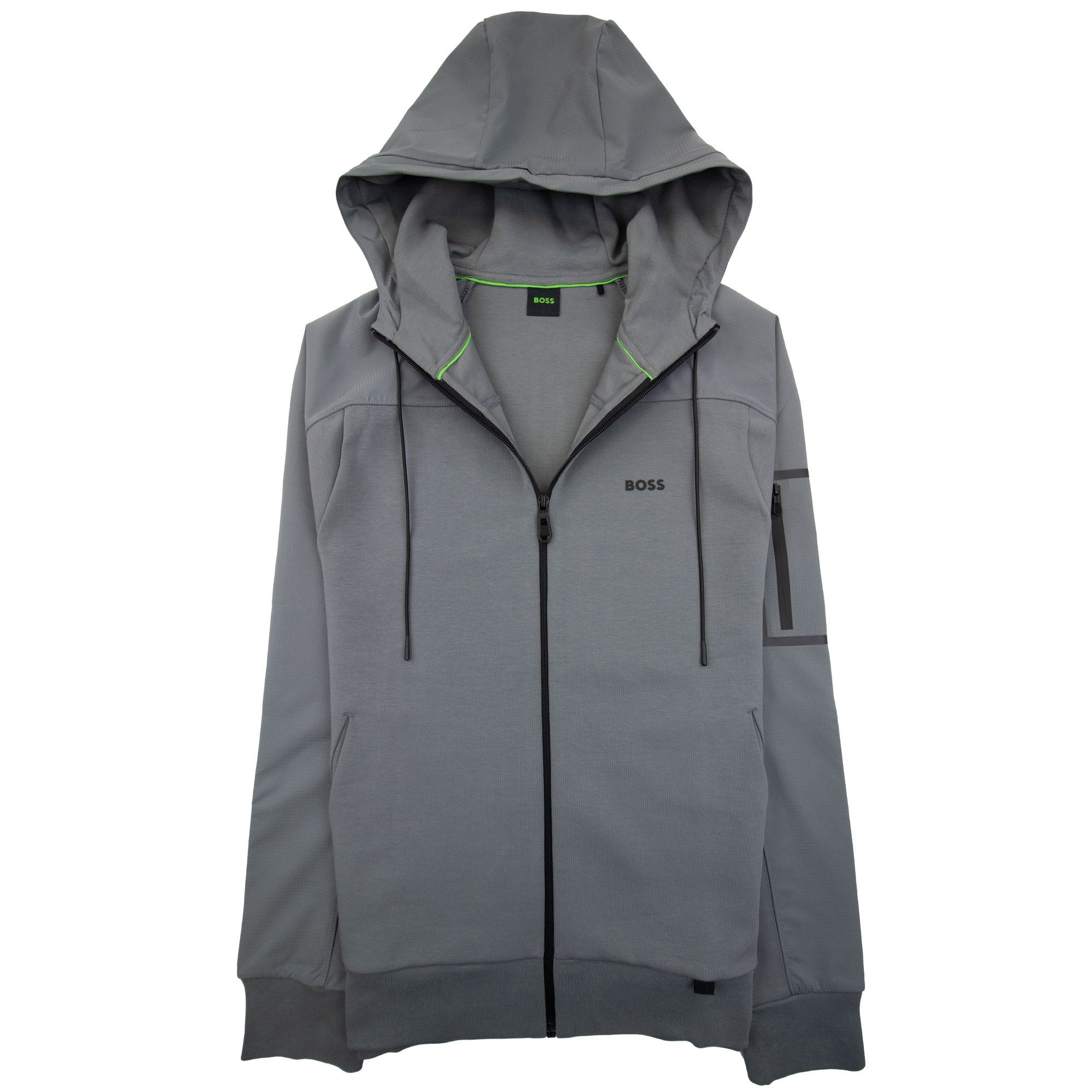 Hugo Boss Sariq Cotton-blend Zip-up Hoodie With Decorative Reflective Logo Dark Grey