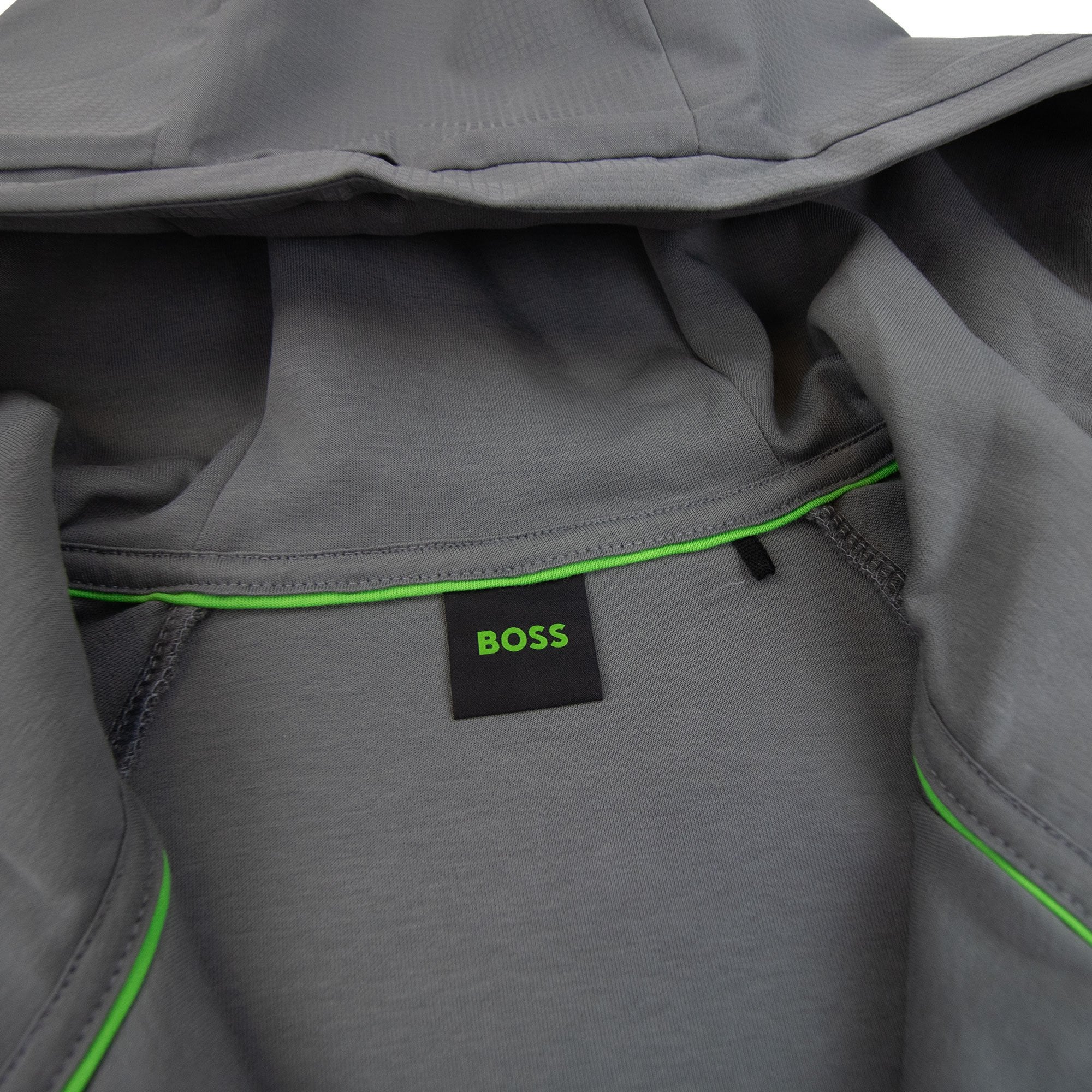 Hugo Boss Sariq Cotton-blend Zip-up Hoodie With Decorative Reflective Logo Dark Grey