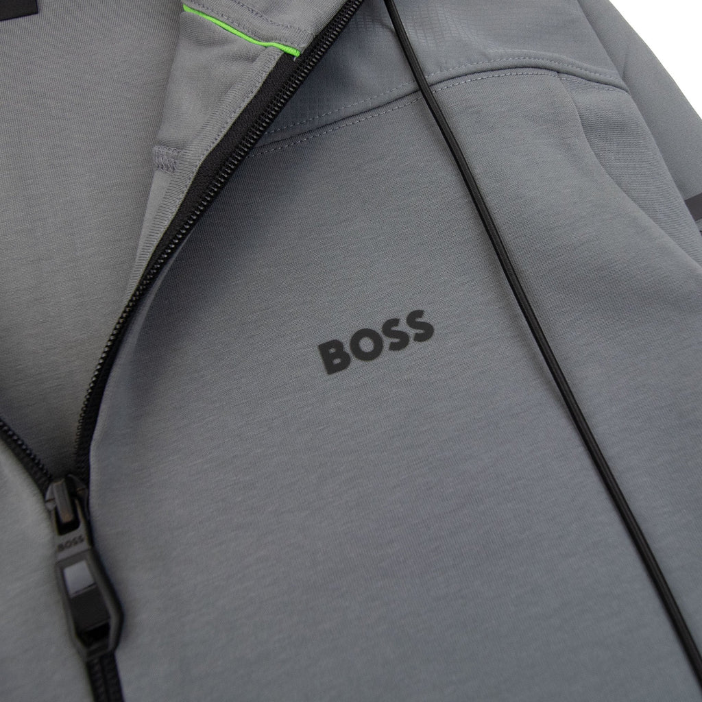 Hugo Boss Sariq Cotton-blend Zip-up Hoodie With Decorative Reflective Logo Dark Grey
