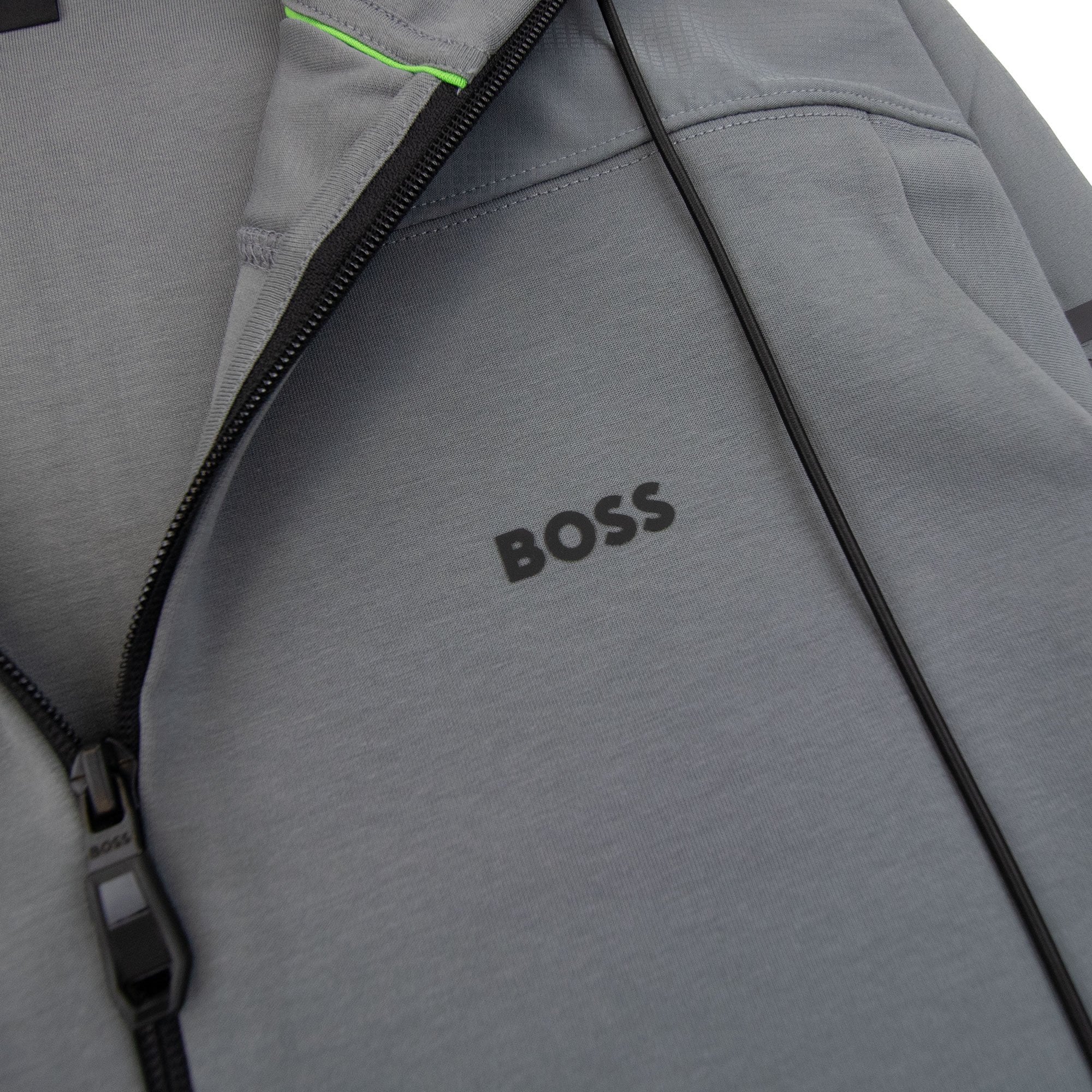 Hugo Boss Sariq Cotton-blend Zip-up Hoodie With Decorative Reflective Logo Dark Grey