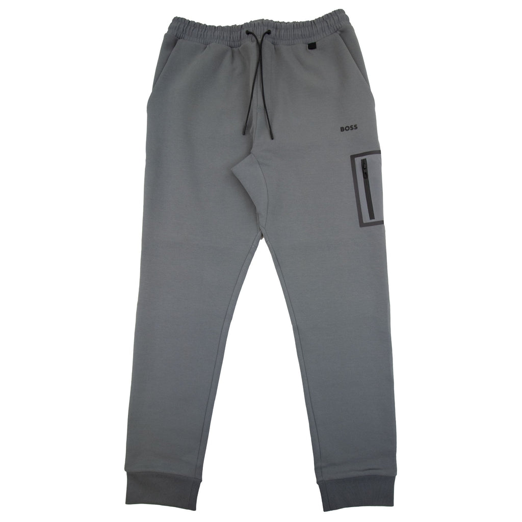 Hugo Boss Hariq Cotton-blend Tracksuit Bottoms With Decorative Reflective Logo Dark Grey