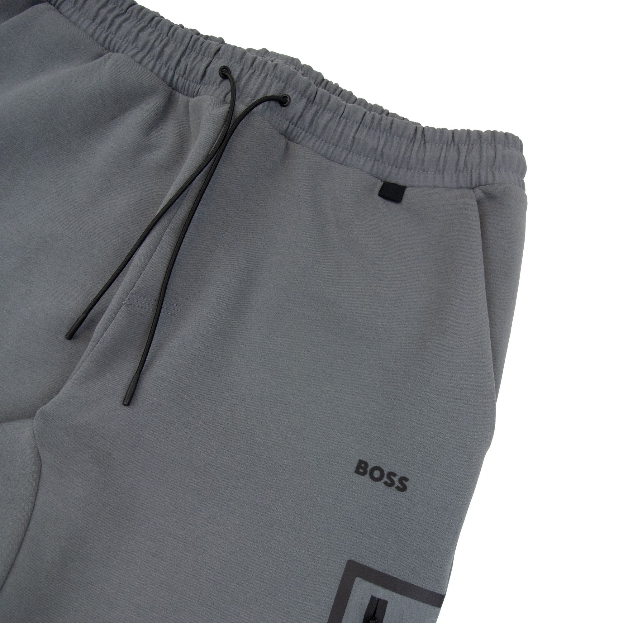 Hugo Boss Hariq Cotton-blend Tracksuit Bottoms With Decorative Reflective Logo Dark Grey