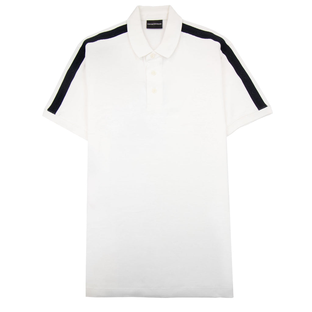 Emporio Armani Jersey Polo Shirt With Embossed Logo Tape White
