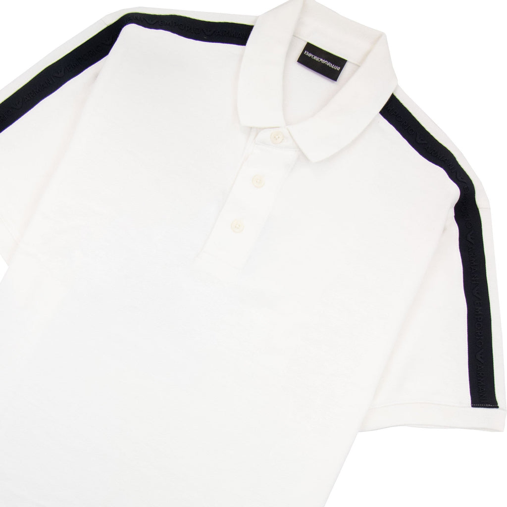 Emporio Armani Jersey Polo Shirt With Embossed Logo Tape White