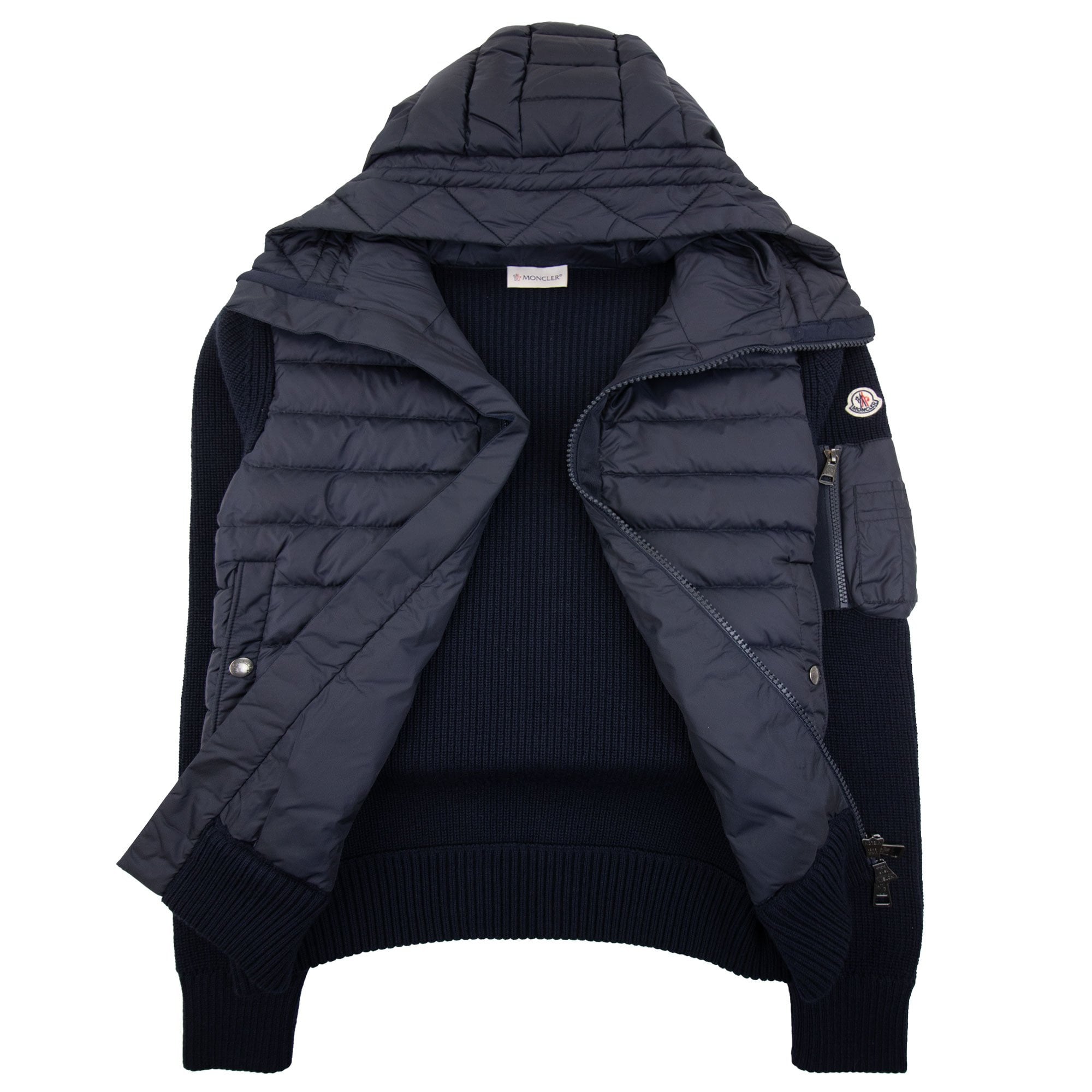 Moncler Hooded Knitted Zip Cardigan Navy