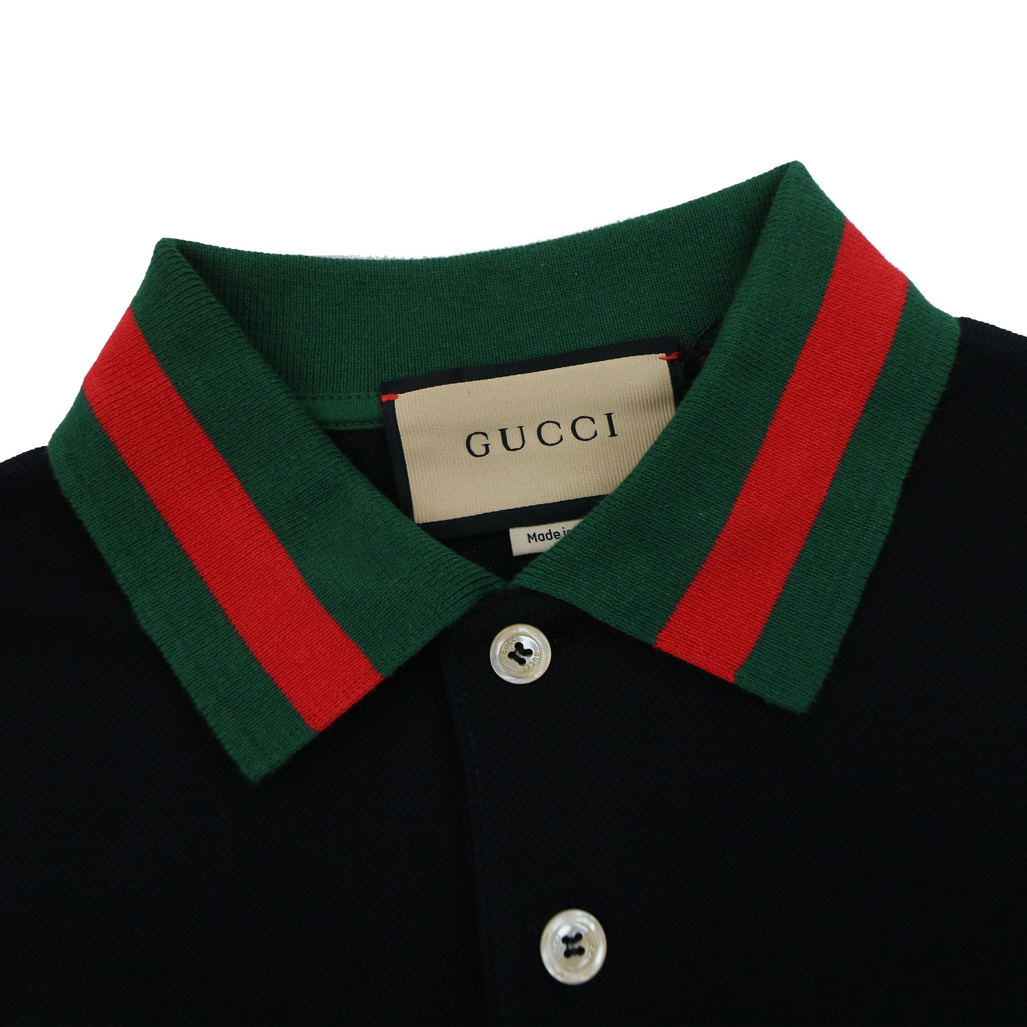Gucci Web Collar Cotton Piquet Polo Black