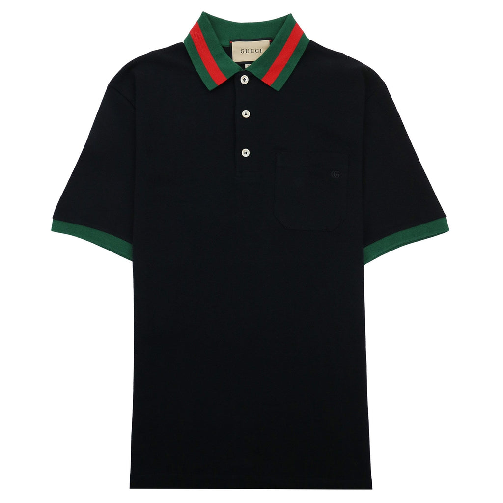 Gucci Web Collar Cotton Piquet Polo Black