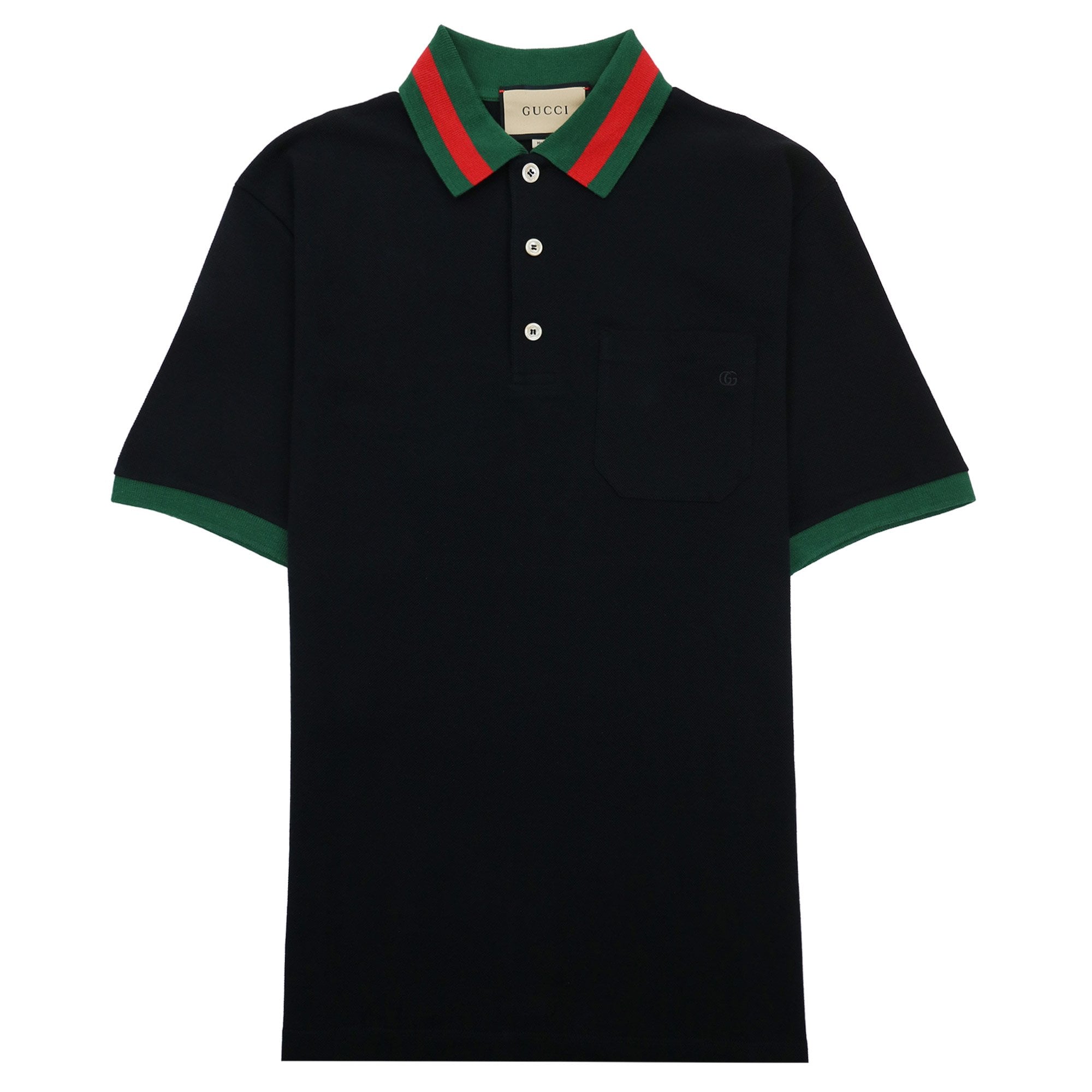 Gucci Web Collar Cotton Piquet Polo Black