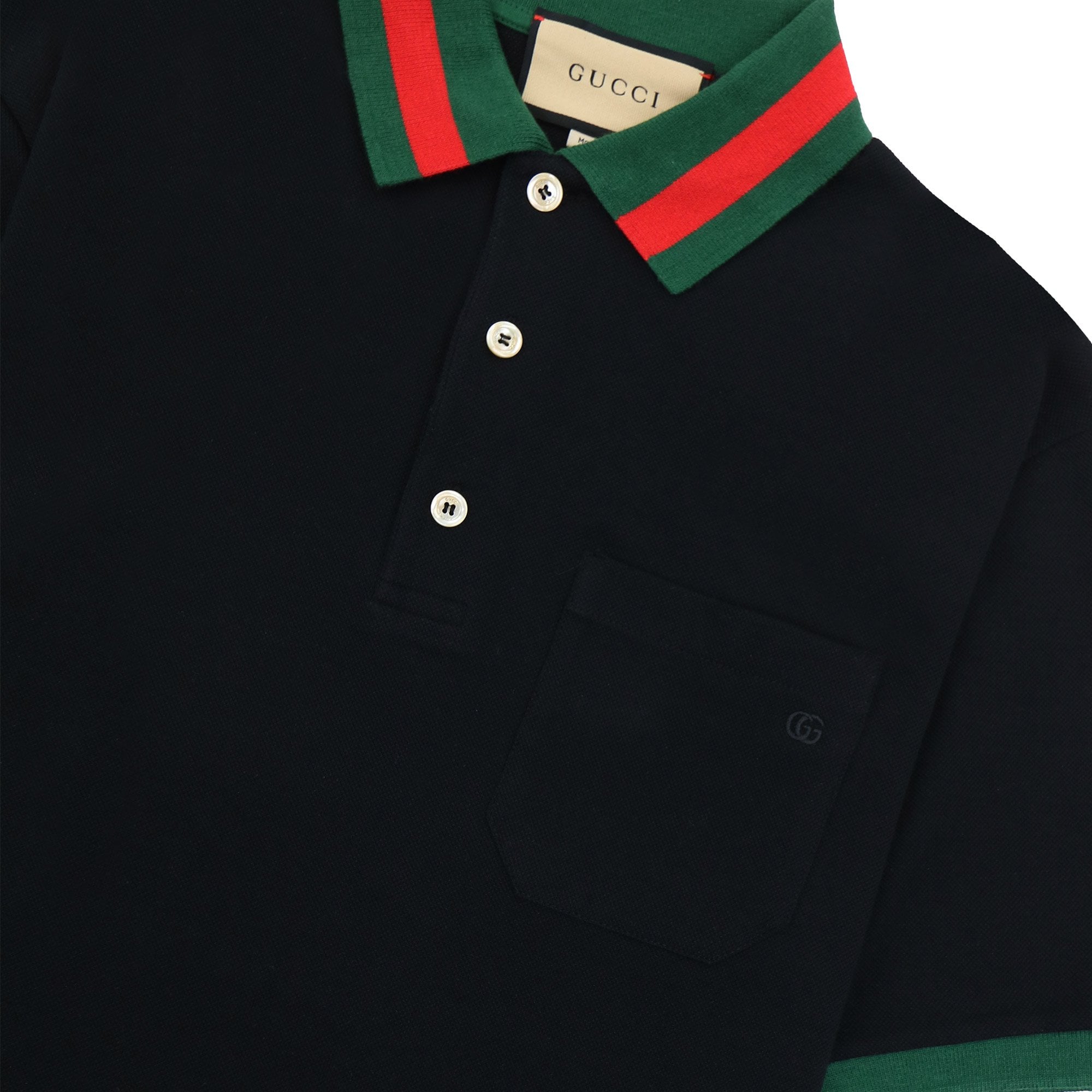 Gucci Web Collar Cotton Piquet Polo Black