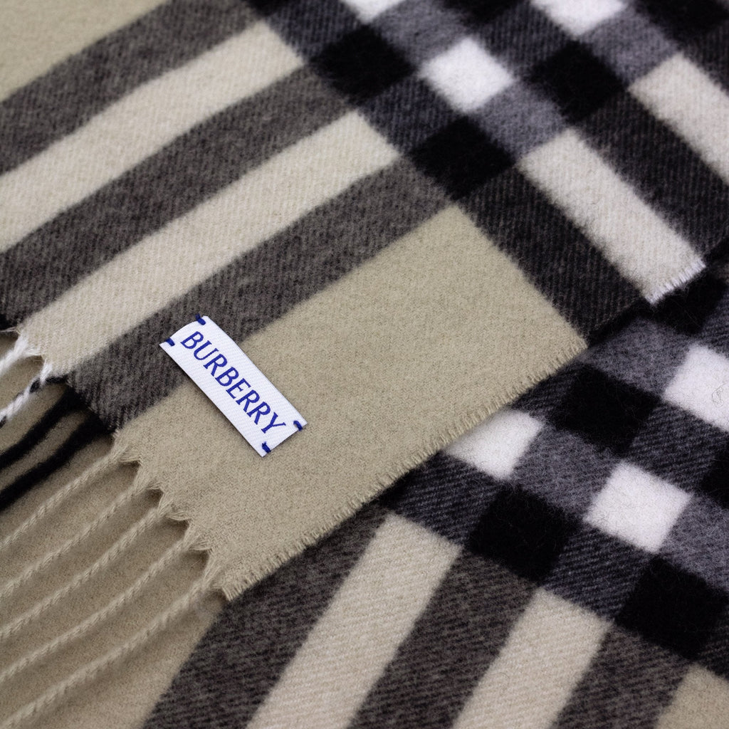 Burberry Wide Check Cashmere Scarf Sage Green