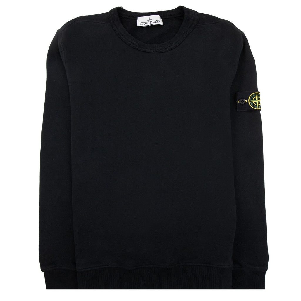 Stone Island 62420 Brushed Cotton Fleece Crewneck Sweatshirt Black V0029