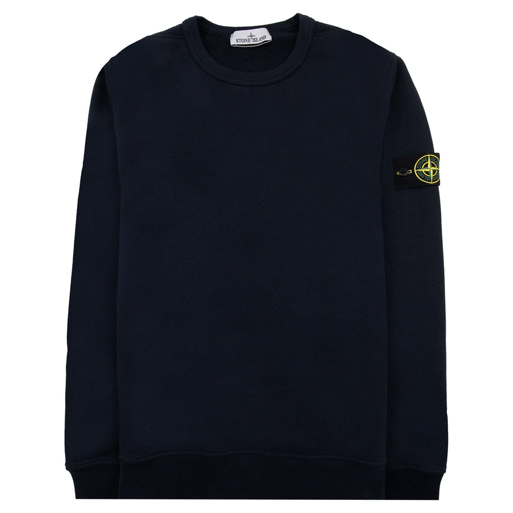 Stone Island 62420 Brushed Cotton Fleece Crewneck Sweatshirt Navy Blue V0020