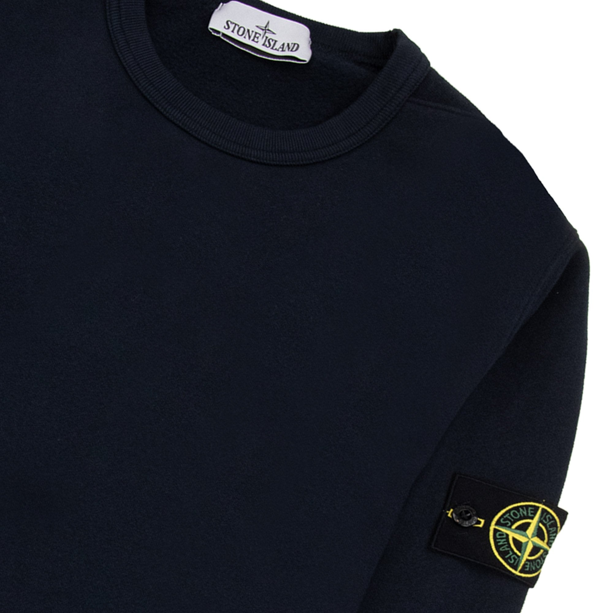 Stone Island 62420 Brushed Cotton Fleece Crewneck Sweatshirt Navy Blue V0020