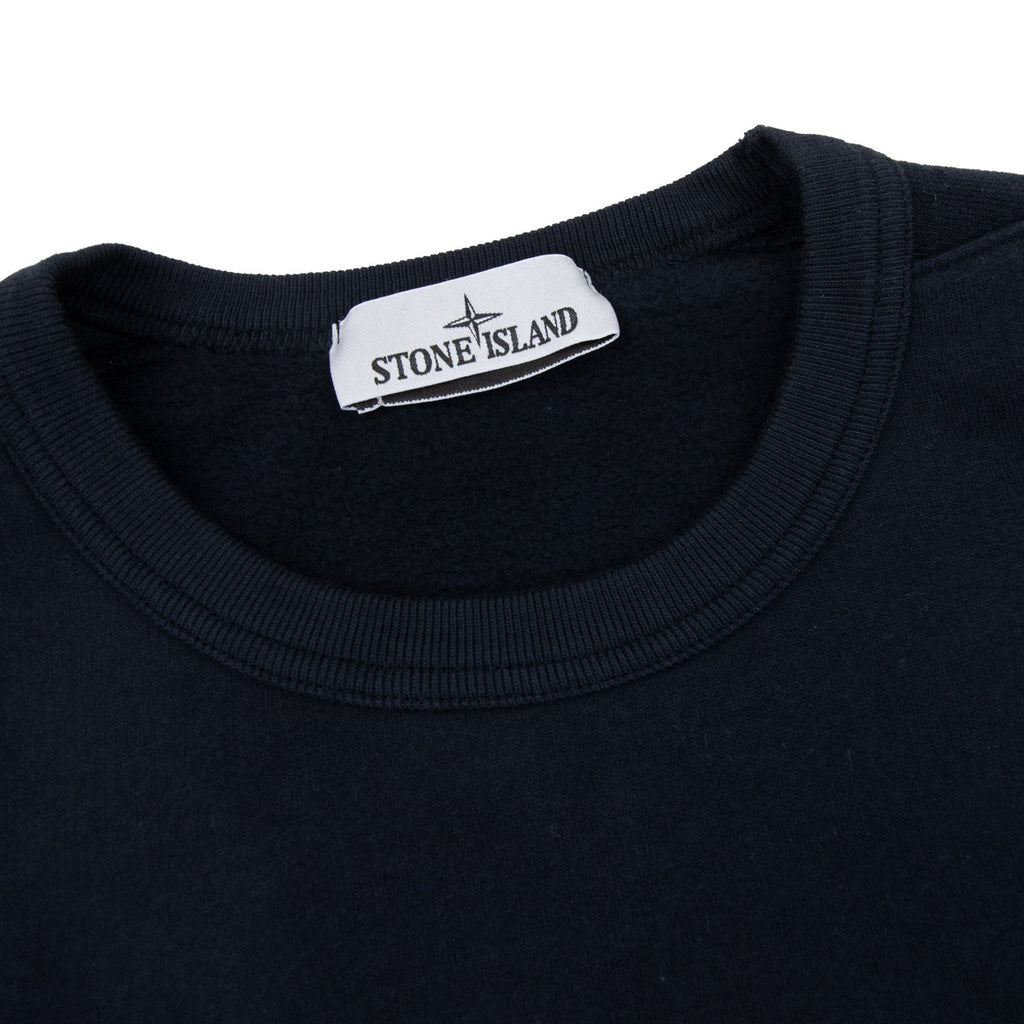 Stone Island 62420 Brushed Cotton Fleece Crewneck Sweatshirt Navy Blue V0020