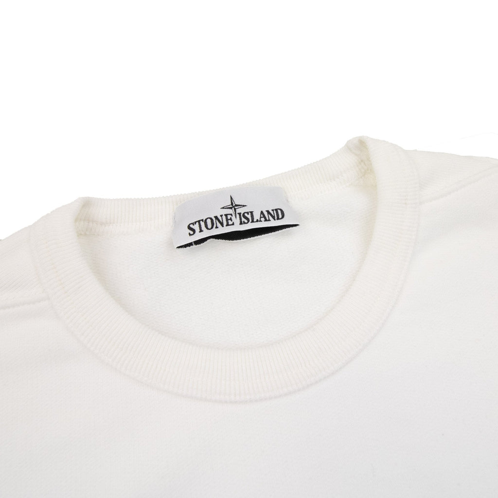 Stone Island 62420 Brushed Cotton Fleece Crewneck Sweatshirt White V0001