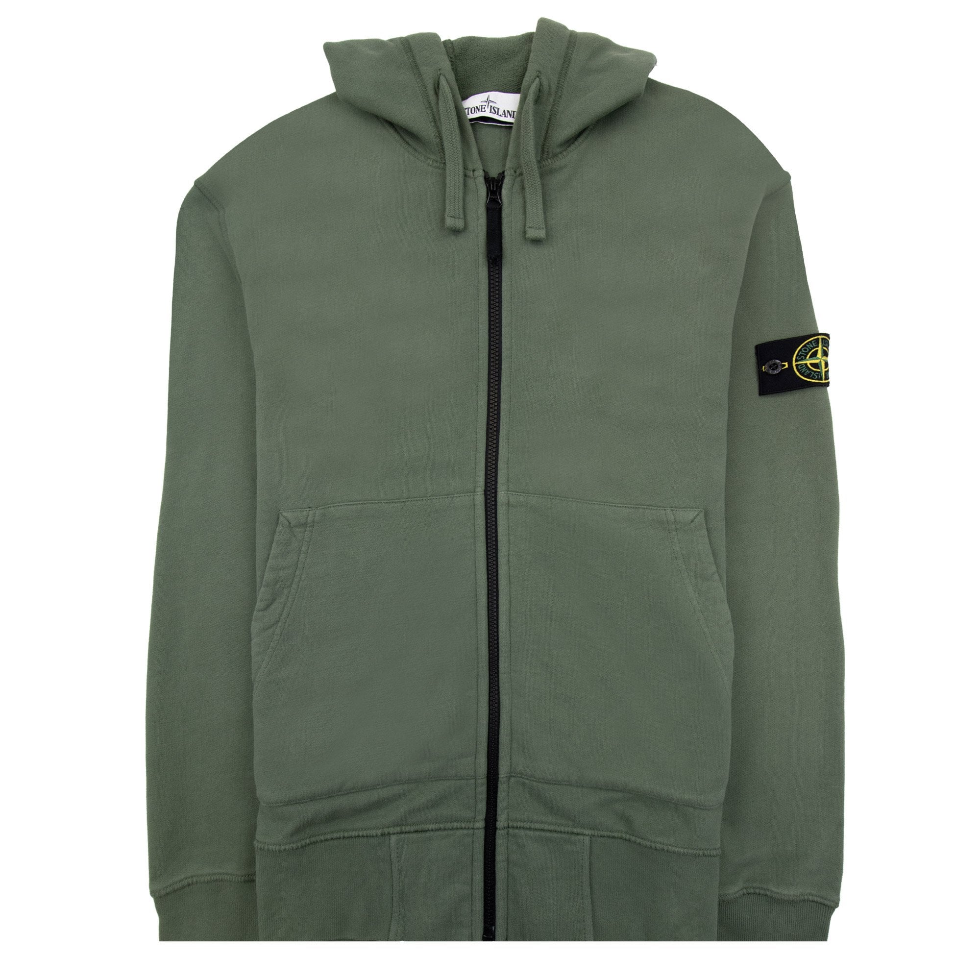 Stone Island Open Zip Up Hooded Sweatshirt Sage V0055