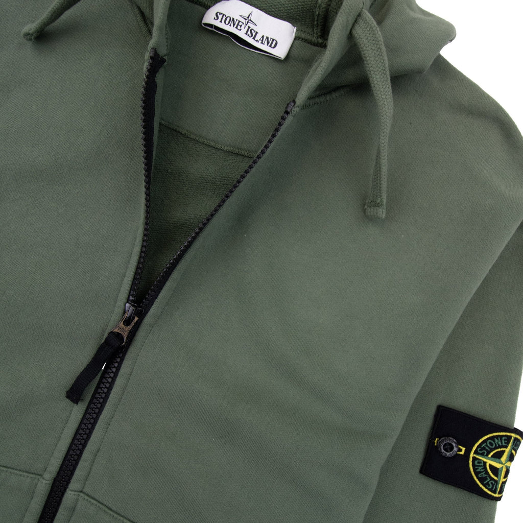 Stone Island Open Zip Up Hooded Sweatshirt Sage V0055