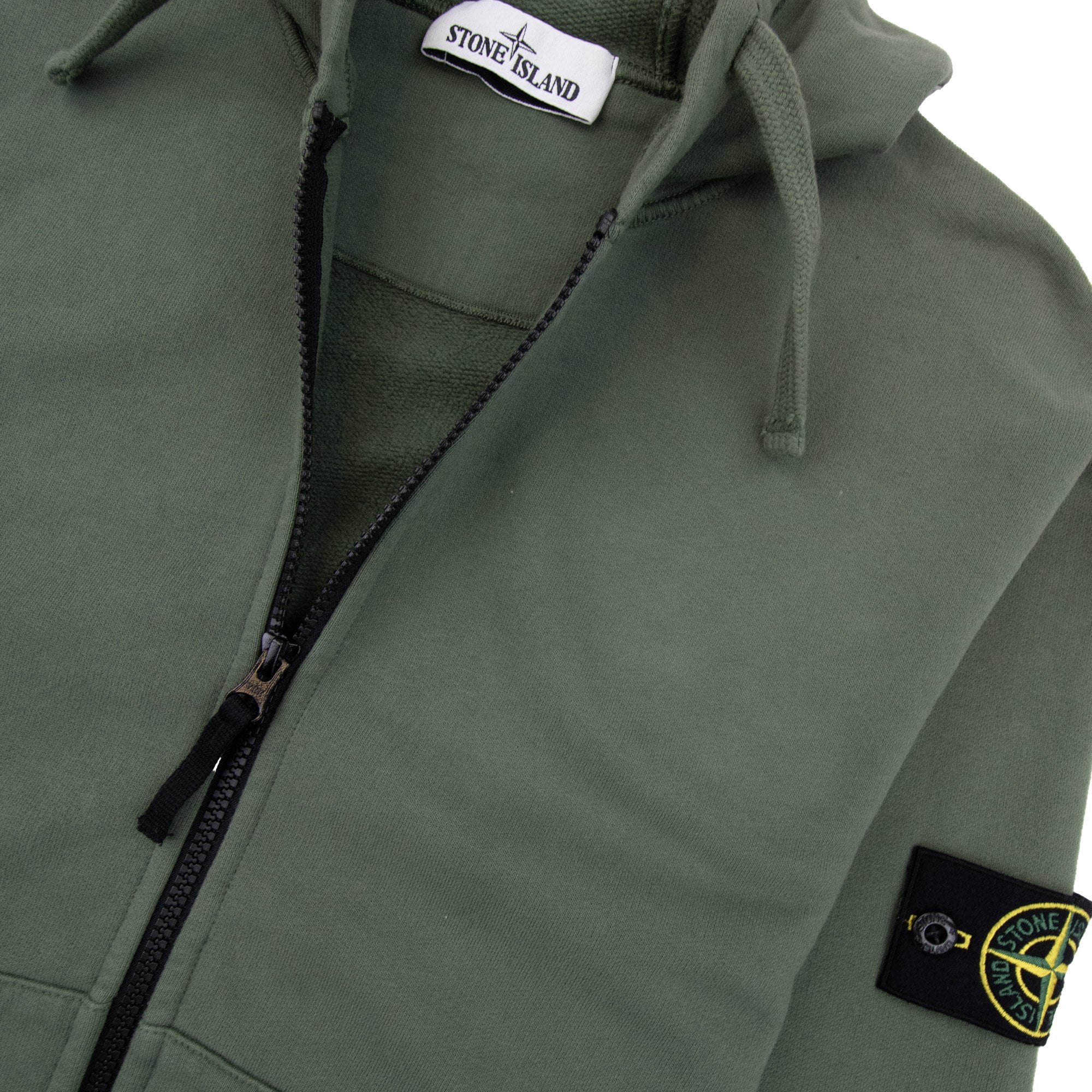 Stone Island Open Zip Up Hooded Sweatshirt Sage V0055