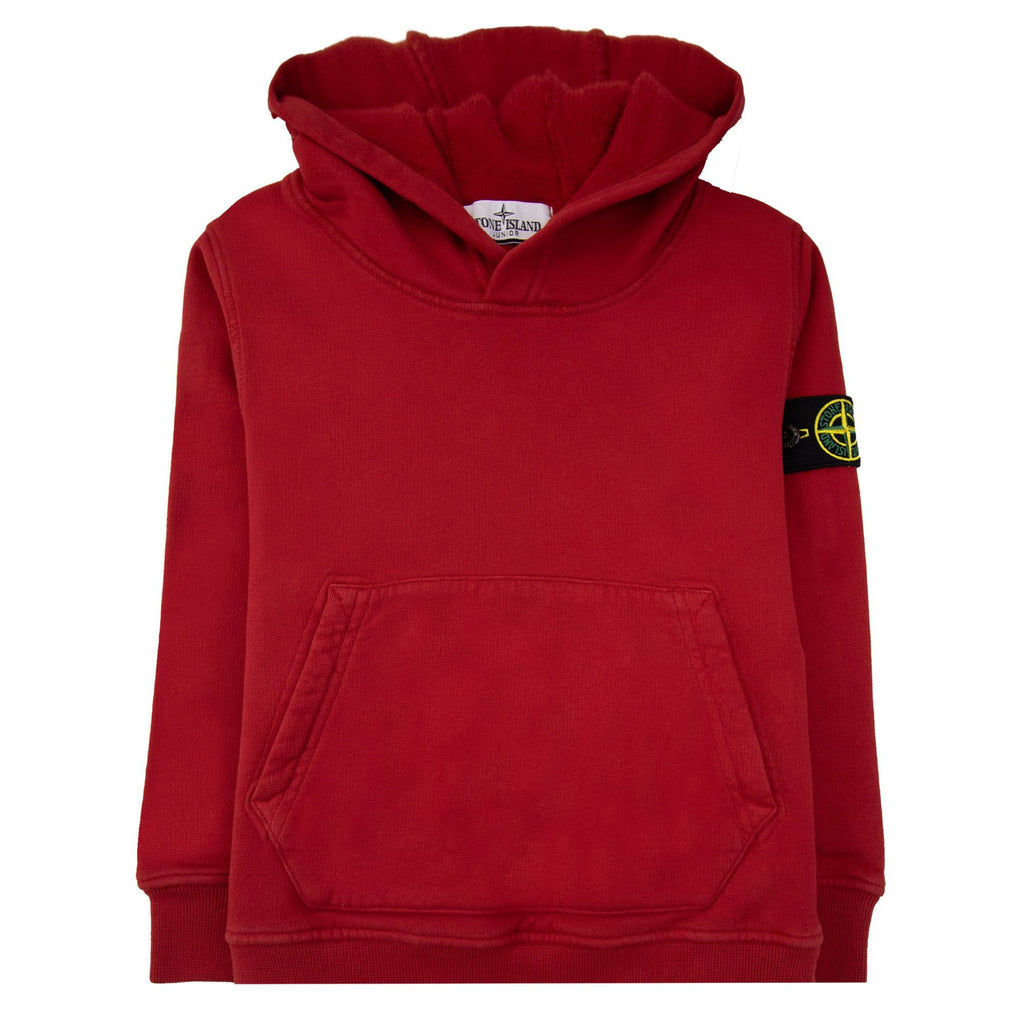 Stone Island Junior Arm Badge Hooded Sweatshirt Red V0010