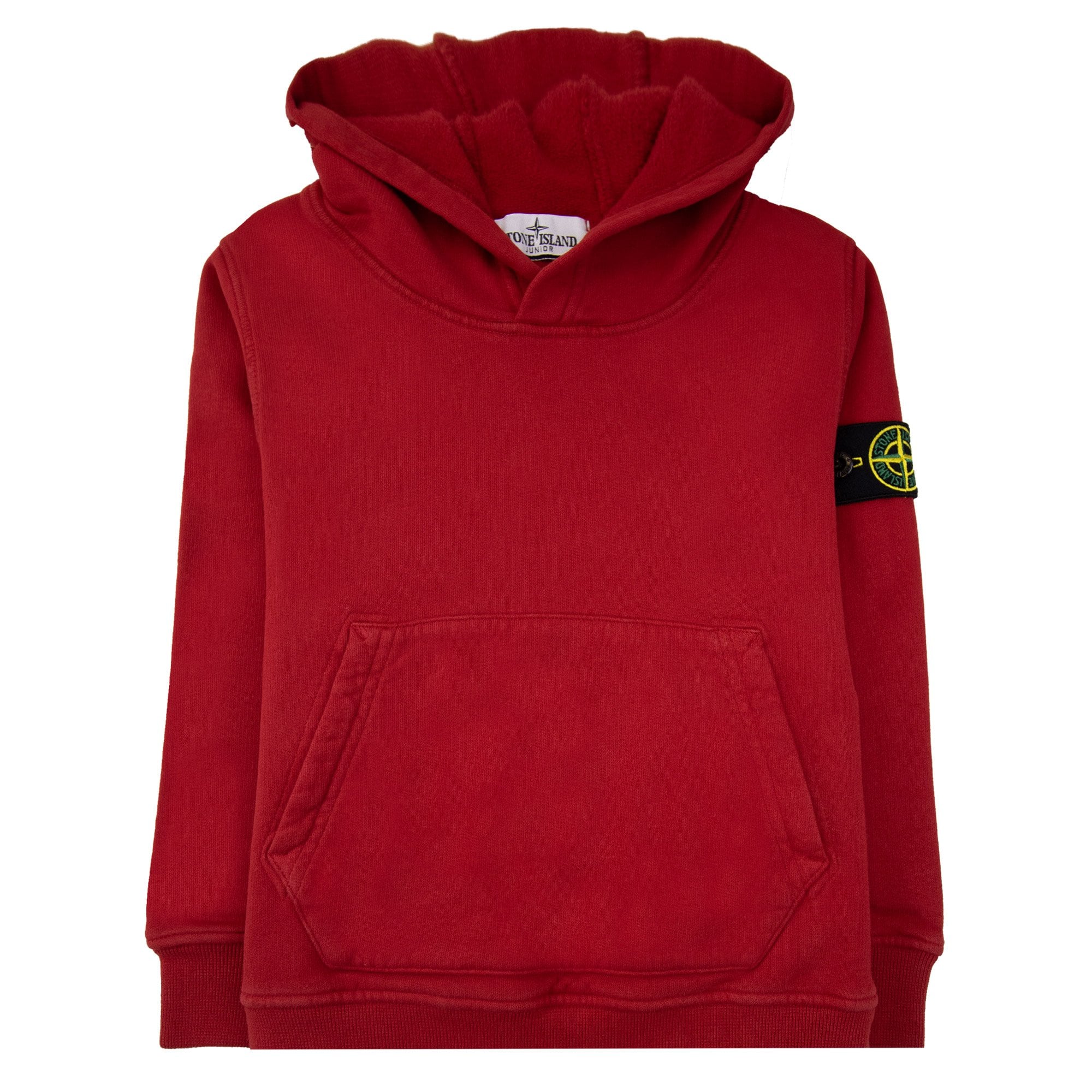 Stone Island Junior Arm Badge Hooded Sweatshirt Red V0010