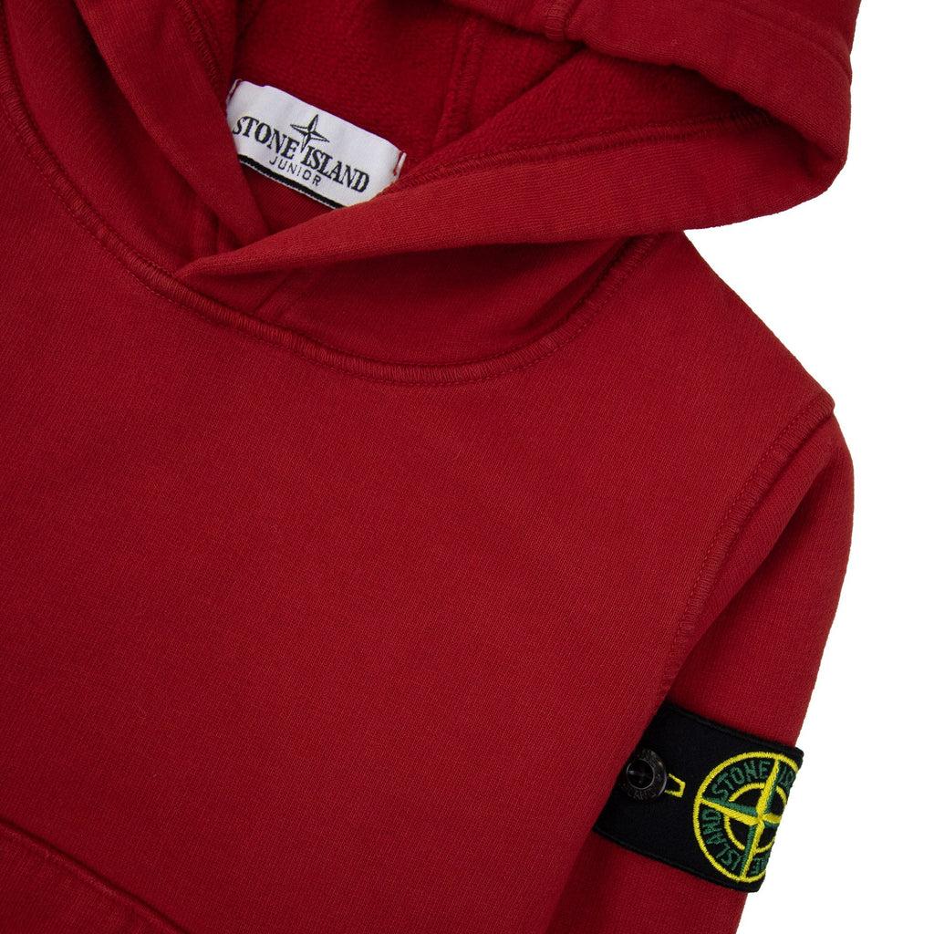 Stone Island Junior Arm Badge Hooded Sweatshirt Red V0010
