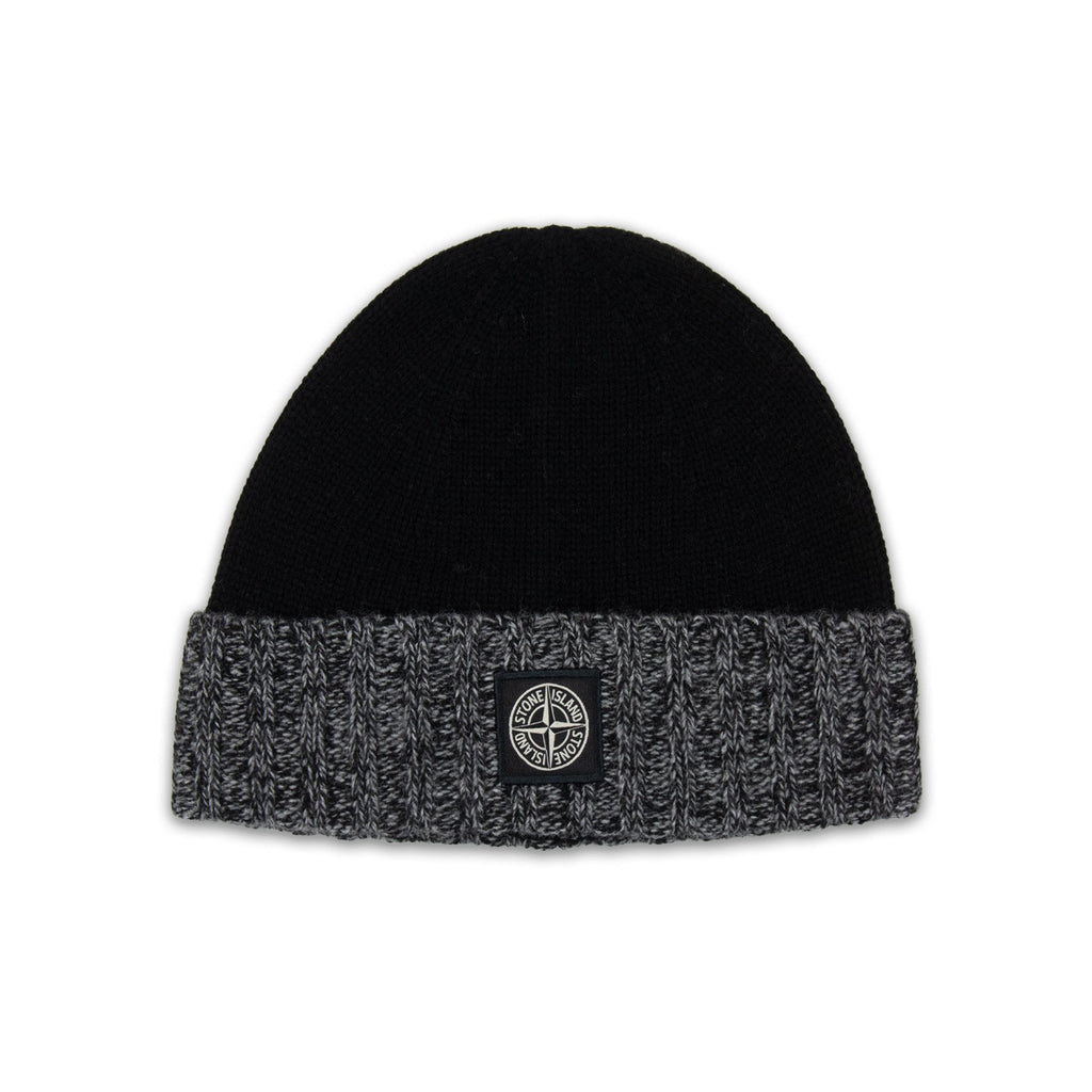 Stone Island Junior N05z8 Wool Melagne Cuff Beanie Black V0029
