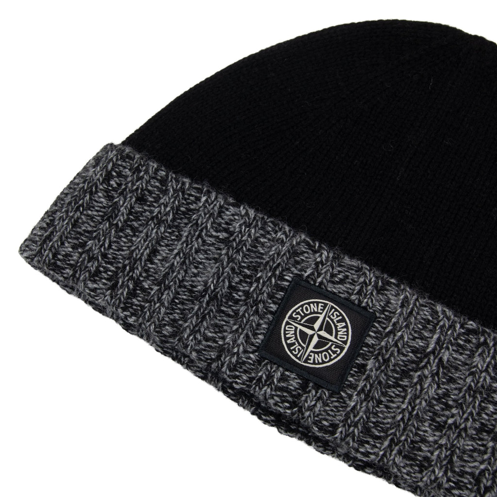 Stone Island Junior N05z8 Wool Melagne Cuff Beanie Black V0029