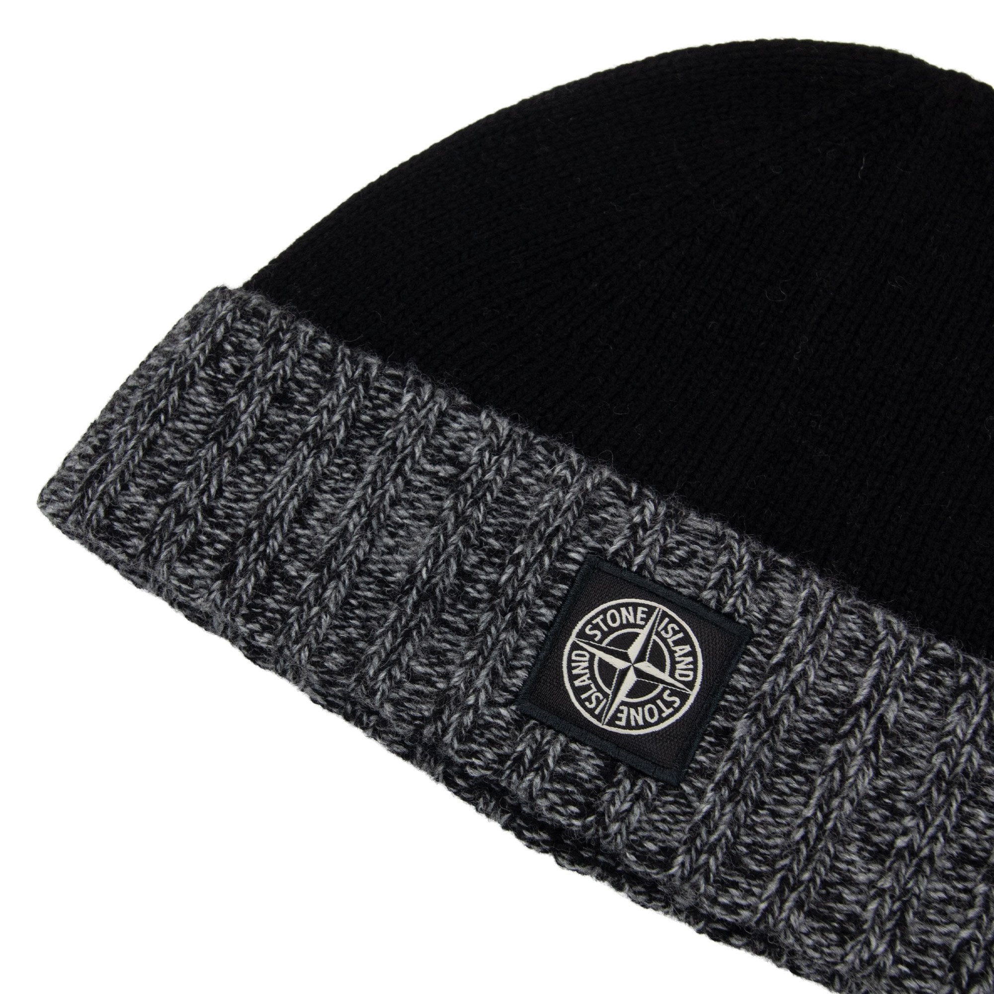 Stone Island Junior N05z8 Wool Melagne Cuff Beanie Black V0029