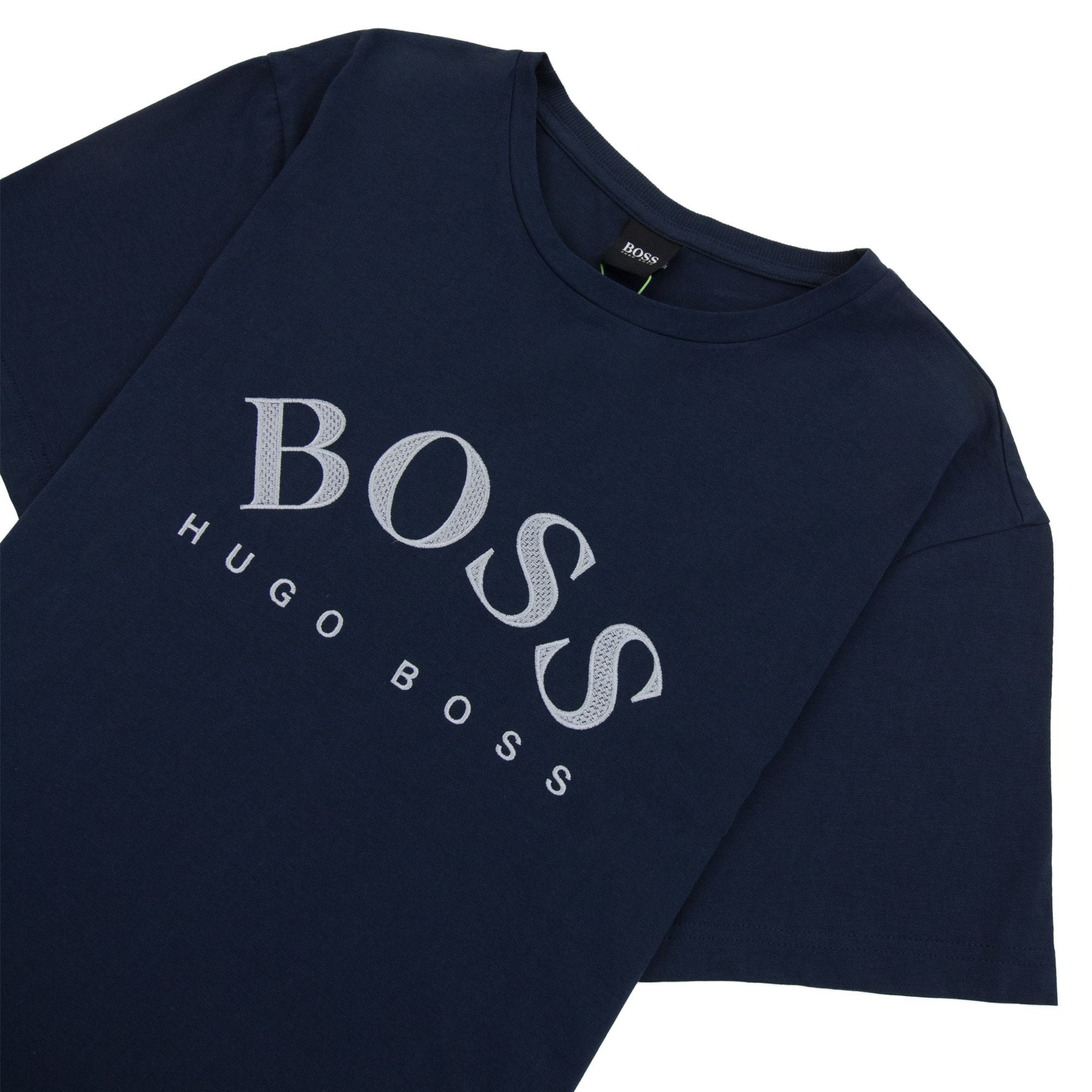 Hugo Boss Curved Embroidered Large Logo T-shirt 416 Navy