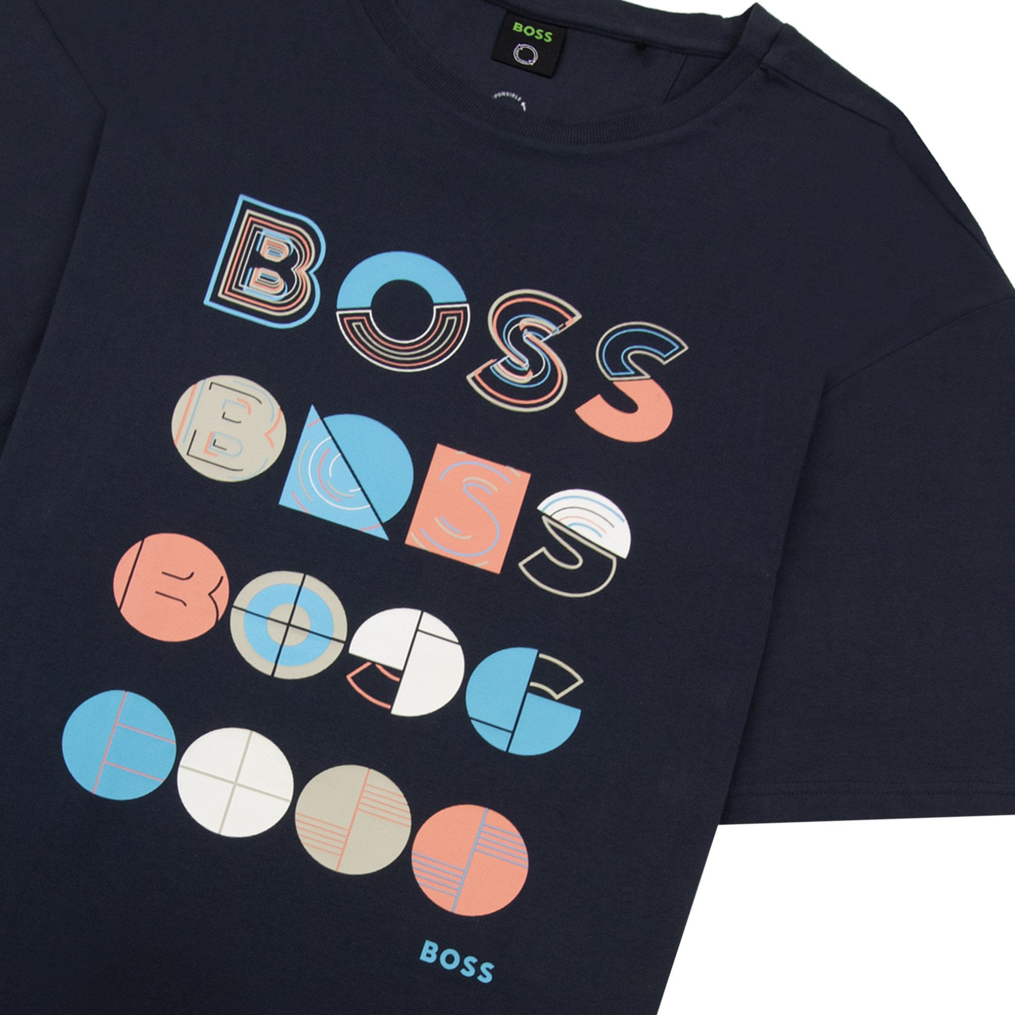 Hugo Boss Tee 3 Artwork Logo T Shirt Dark Navy 402
