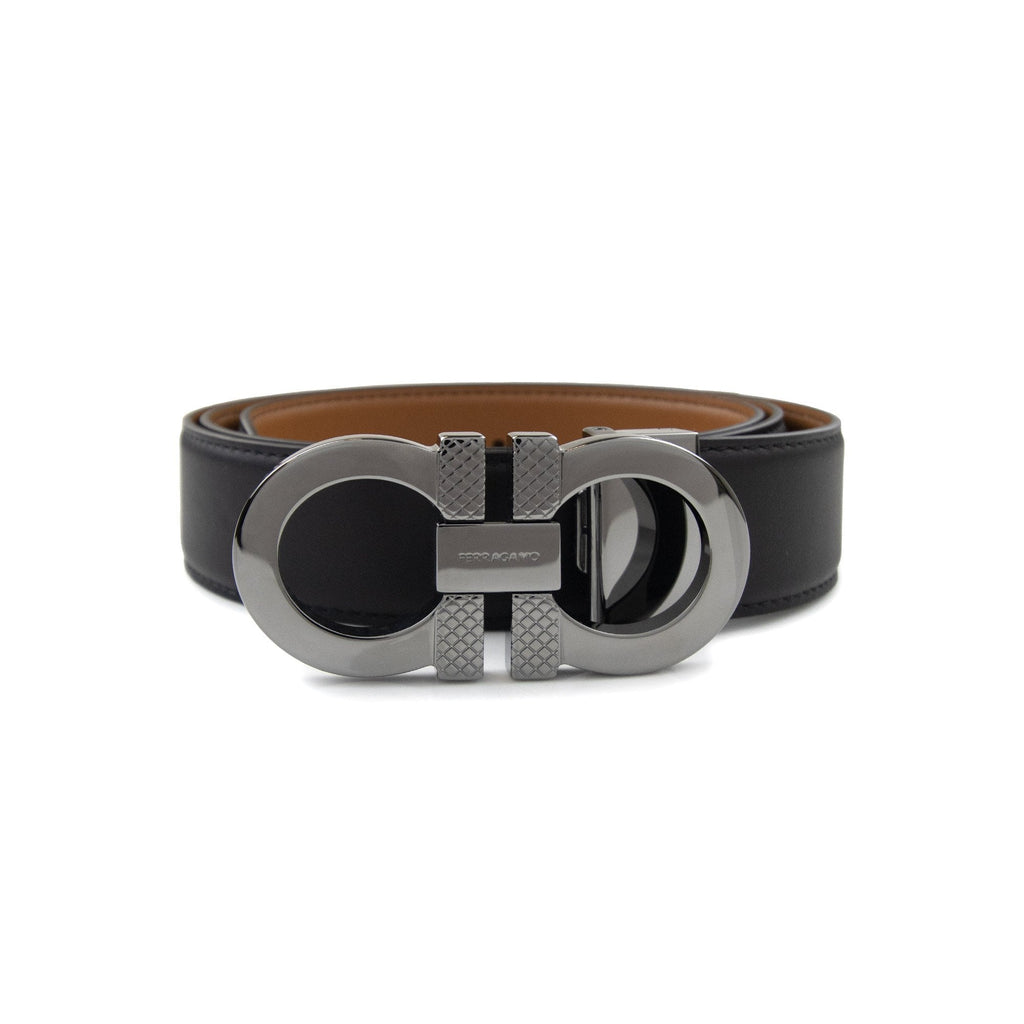 Ferragamo Reversible And Adjustable Gancini Belt Black/Vicuna