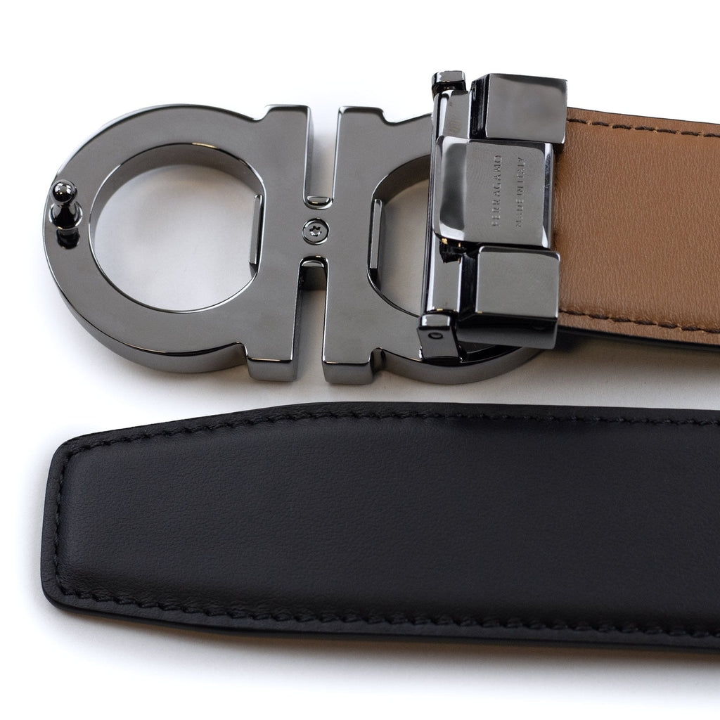 Ferragamo Reversible And Adjustable Gancini Belt Black/Vicuna