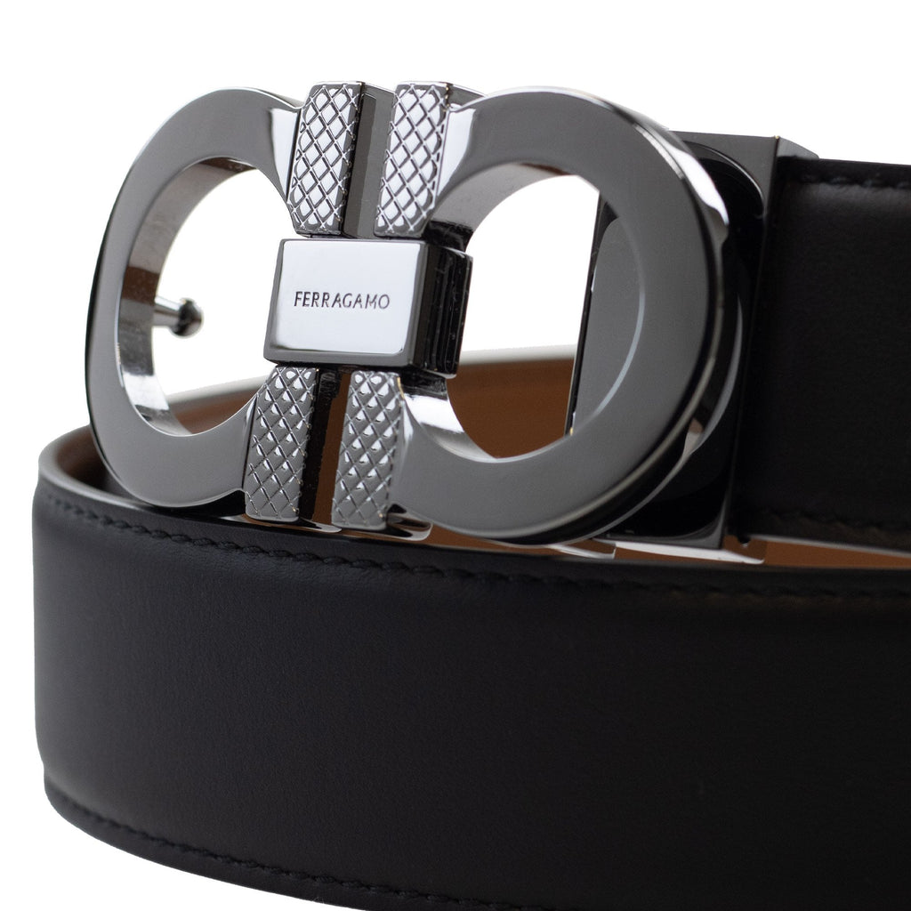 Ferragamo Reversible And Adjustable Gancini Belt Black/Vicuna