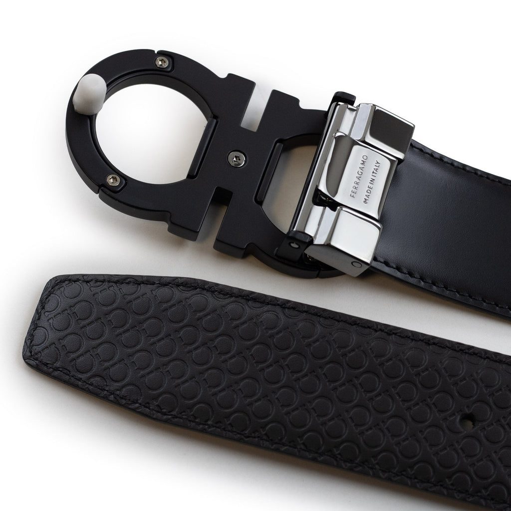 Ferragamo Reversible And Adjustable Gancini Belt Black/black