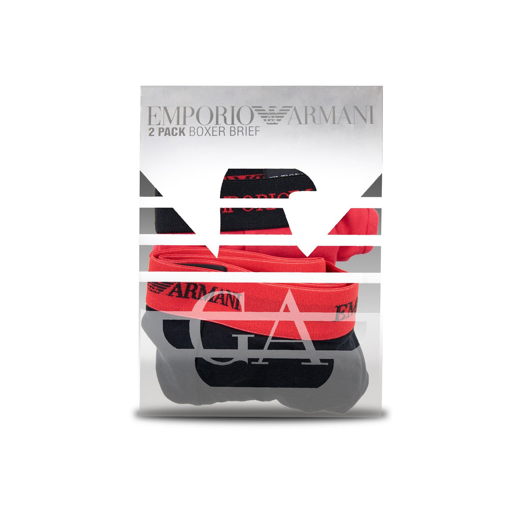 Emporio Armani Embroidered Logo 2 Pack Boxer Navy/red