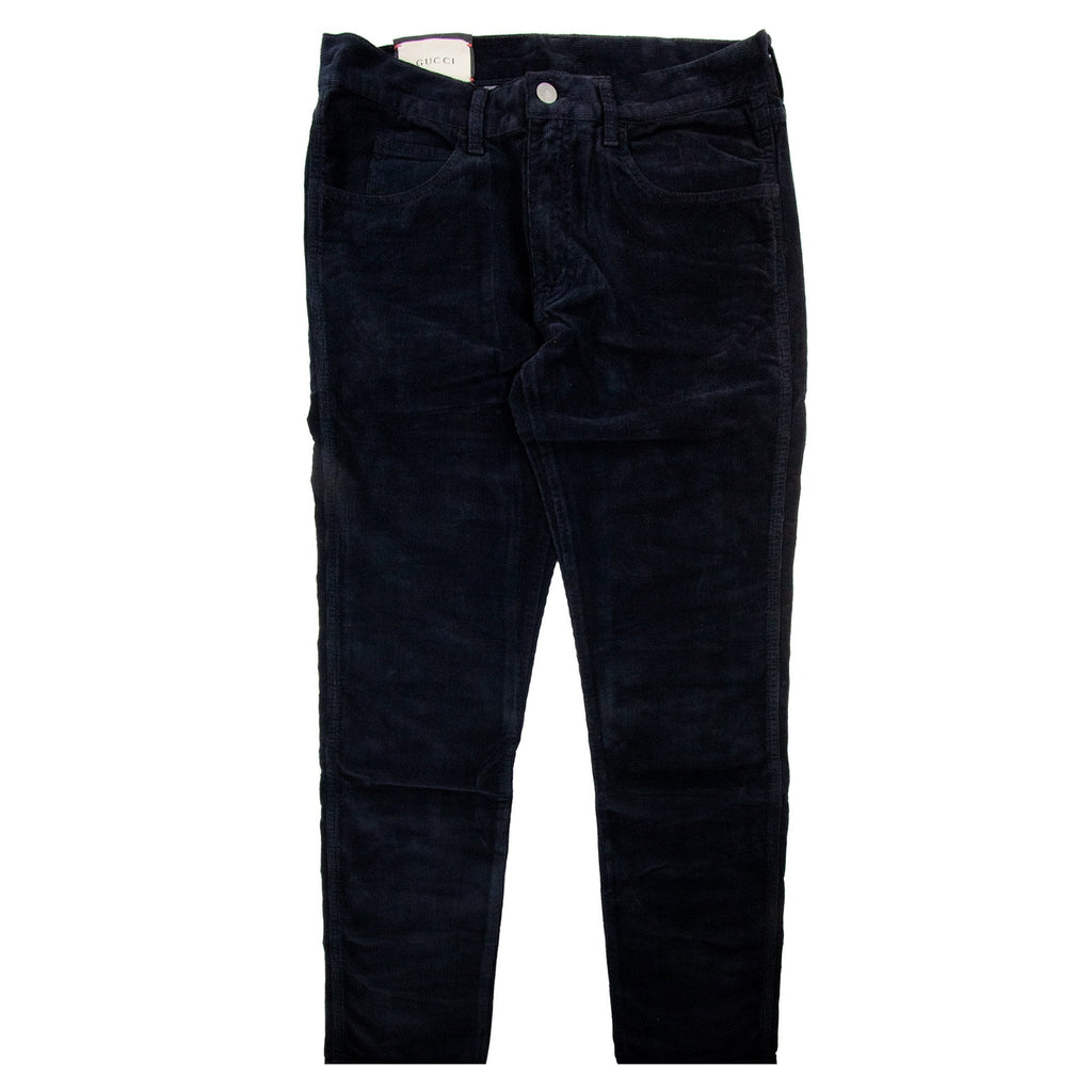 Gucci Bee Logo Velvet Corduroy Pants Navy