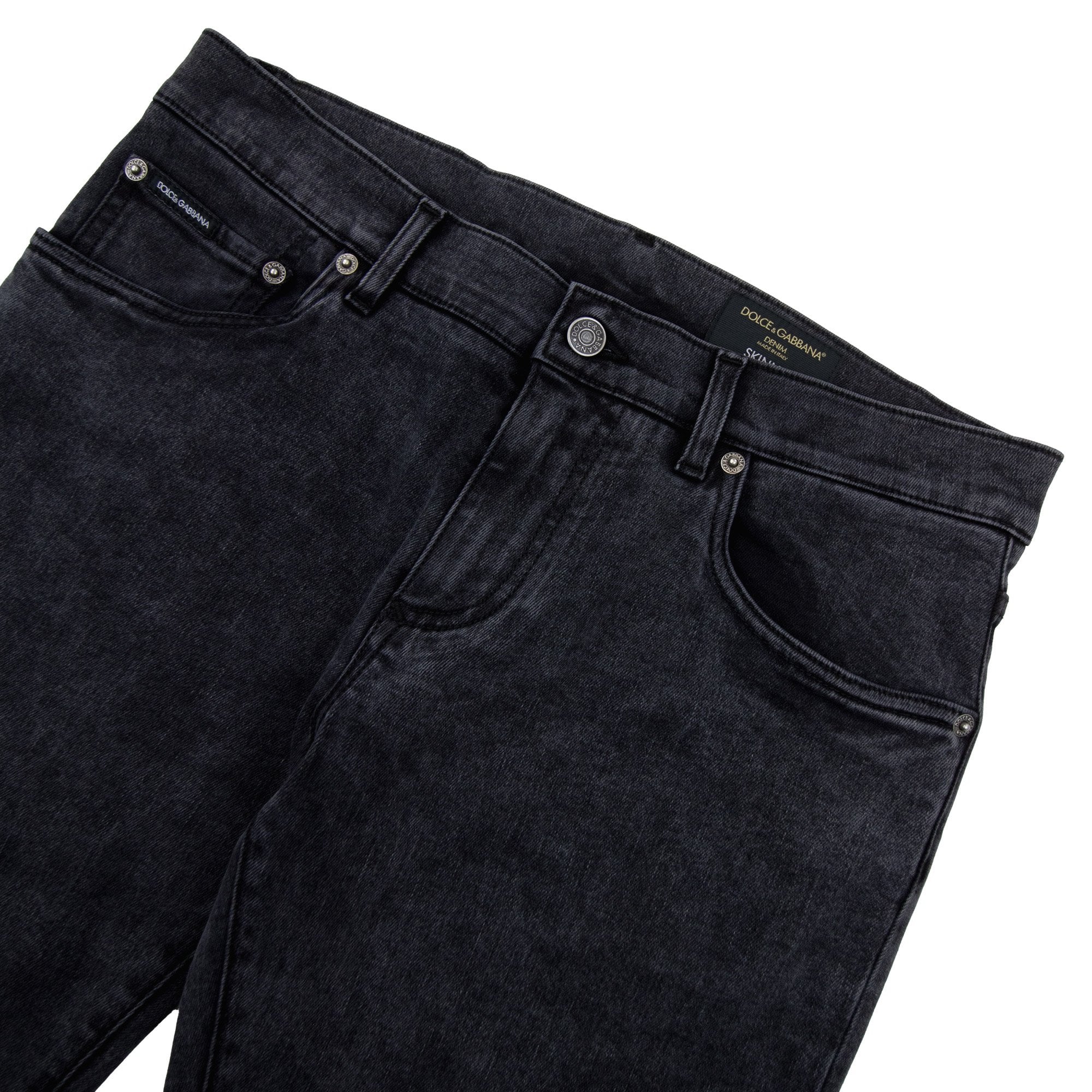 Dolce & Gabbana Skinny Stretch Jean With Branded Tag Dark Grey