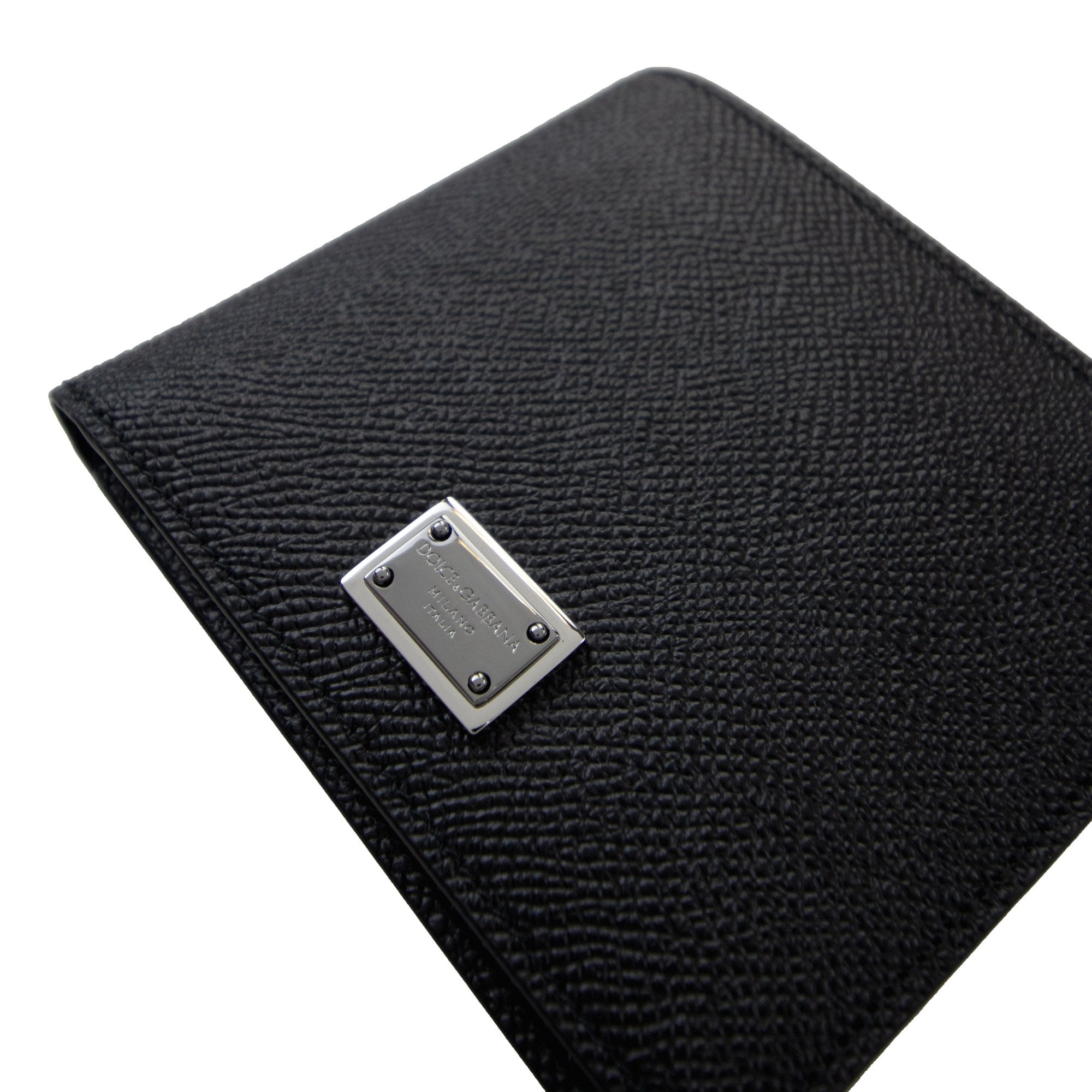 Dolce & Gabbana Calfskin Bi-fold Wallet With Logo Tag Black
