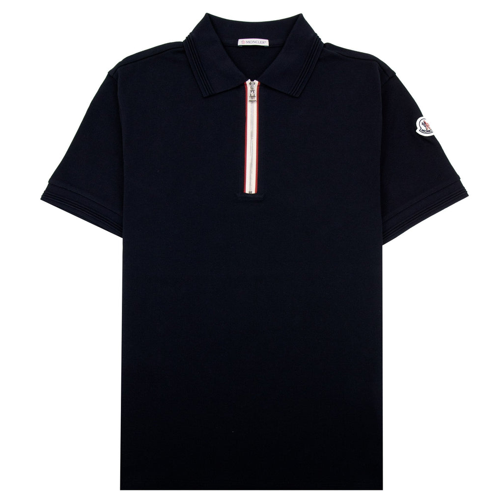 Moncler Tricolour Trim Cotton Piquet Polo Navy