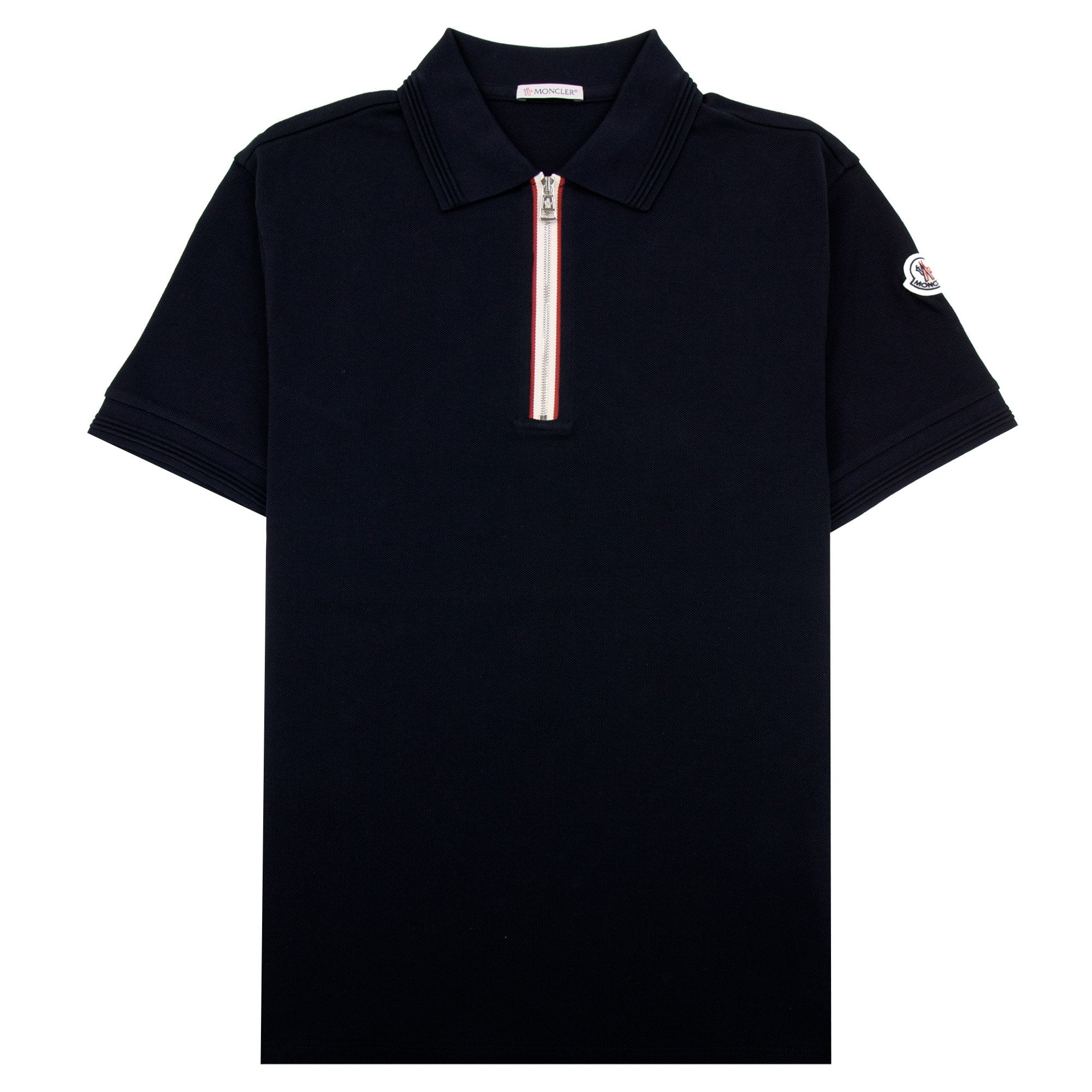 Moncler Tricolour Trim Cotton Piquet Polo Navy