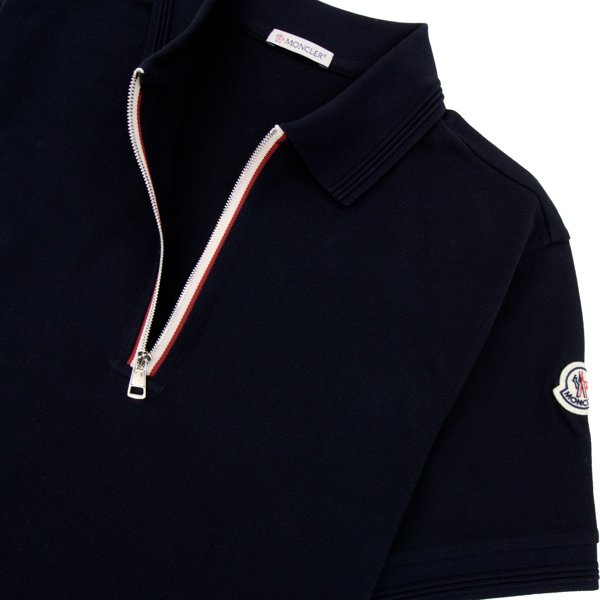 Moncler Tricolour Trim Cotton Piquet Polo Navy