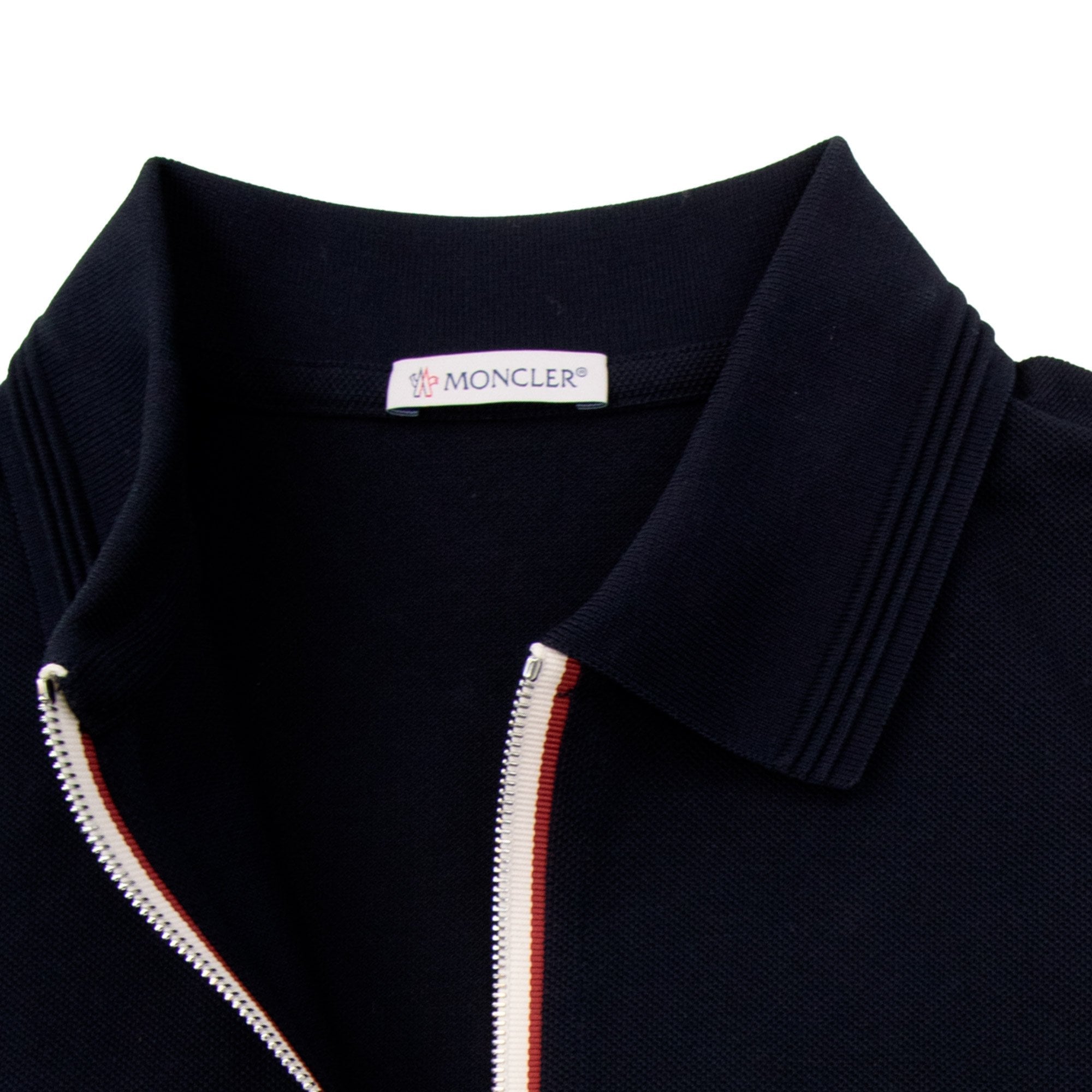 Moncler Tricolour Trim Cotton Piquet Polo Navy