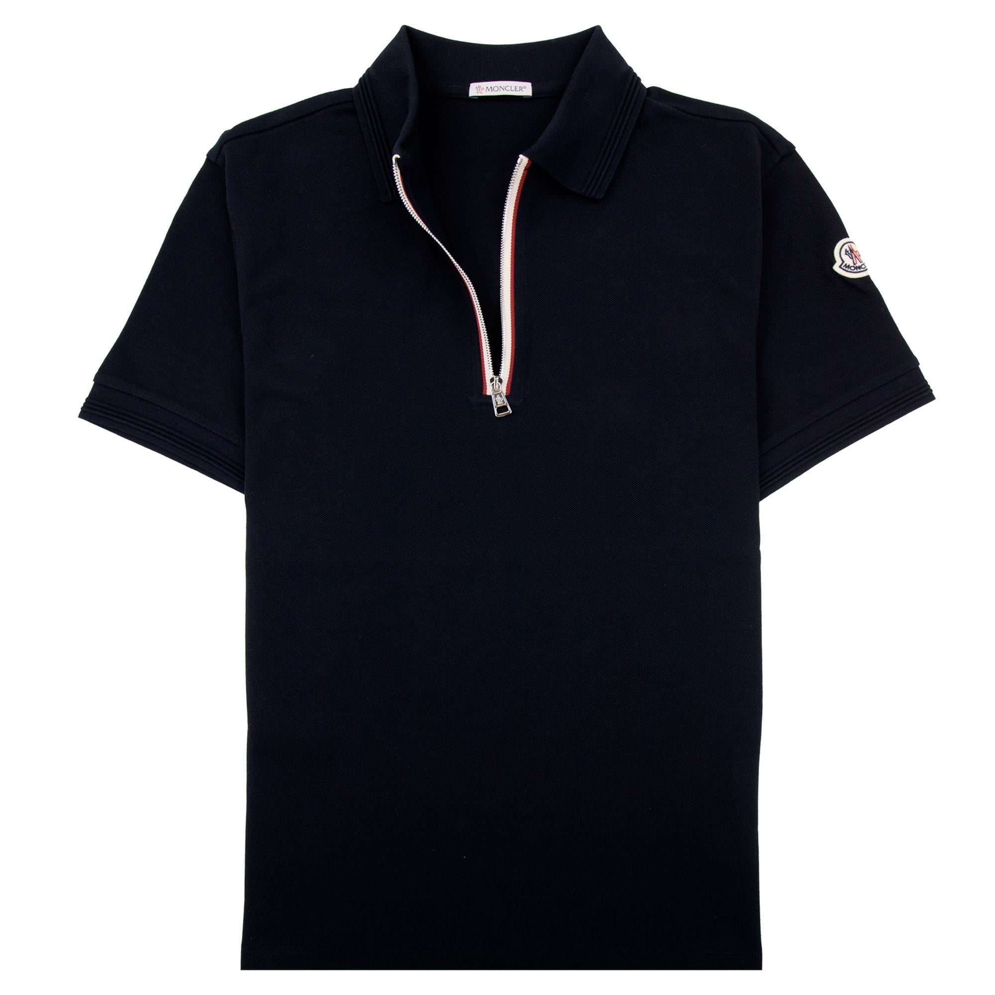 Moncler Tricolour Trim Cotton Piquet Polo Navy