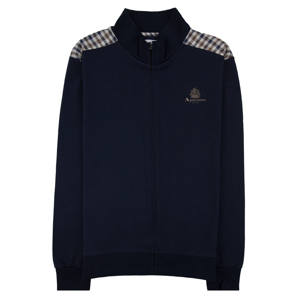 Aquascutum Full Zip Club Check Mockneck Sweatshirt Navy 11